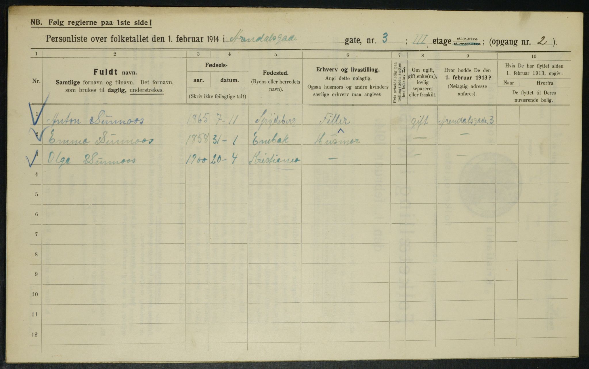 OBA, Municipal Census 1914 for Kristiania, 1914, p. 2064