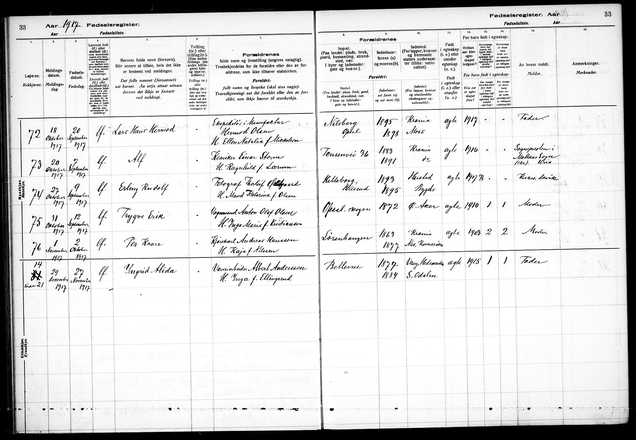 Østre Aker prestekontor Kirkebøker, AV/SAO-A-10840/J/Ja/L0001: Birth register no. I 1, 1916-1923, p. 33