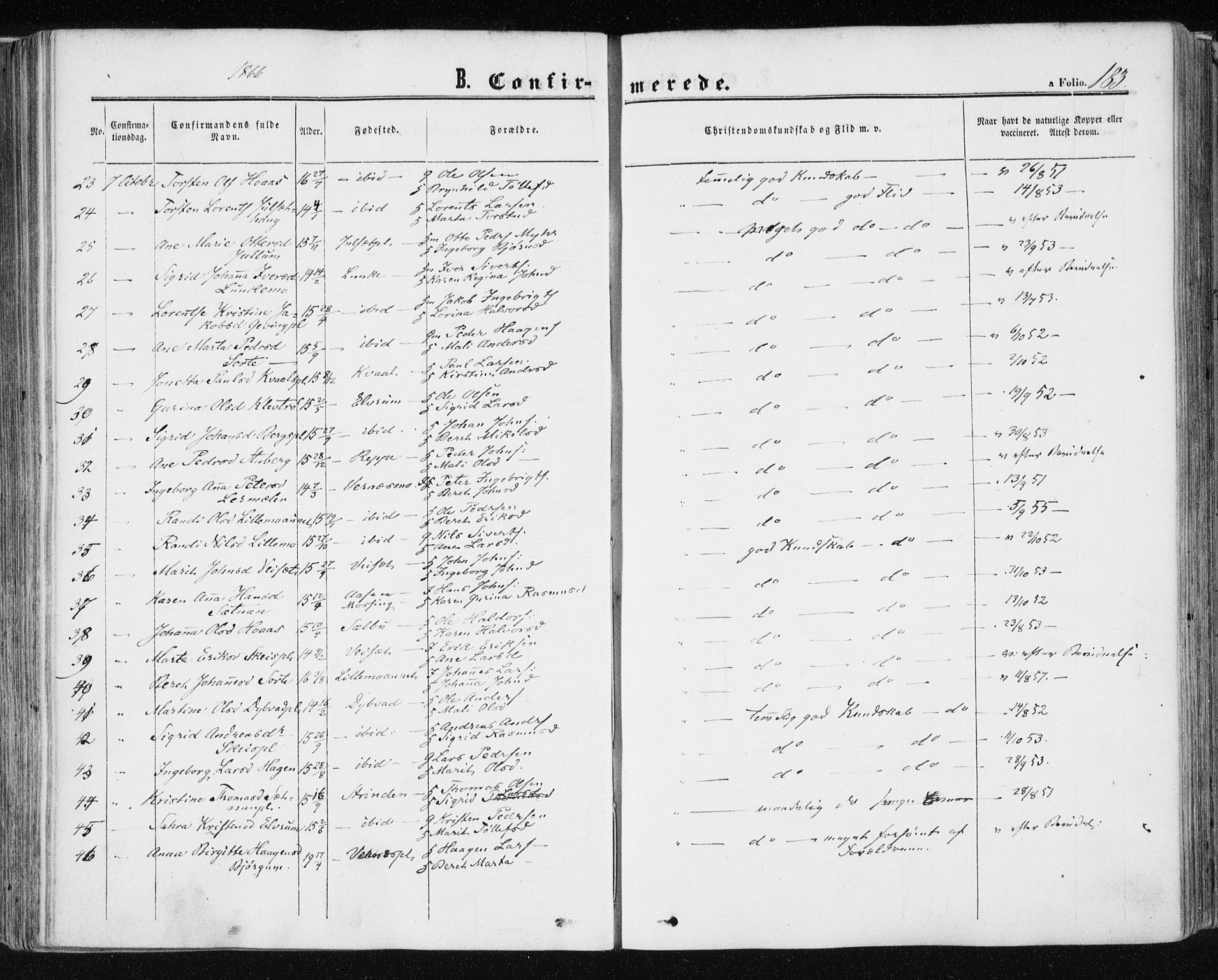 Ministerialprotokoller, klokkerbøker og fødselsregistre - Nord-Trøndelag, AV/SAT-A-1458/709/L0075: Parish register (official) no. 709A15, 1859-1870, p. 183