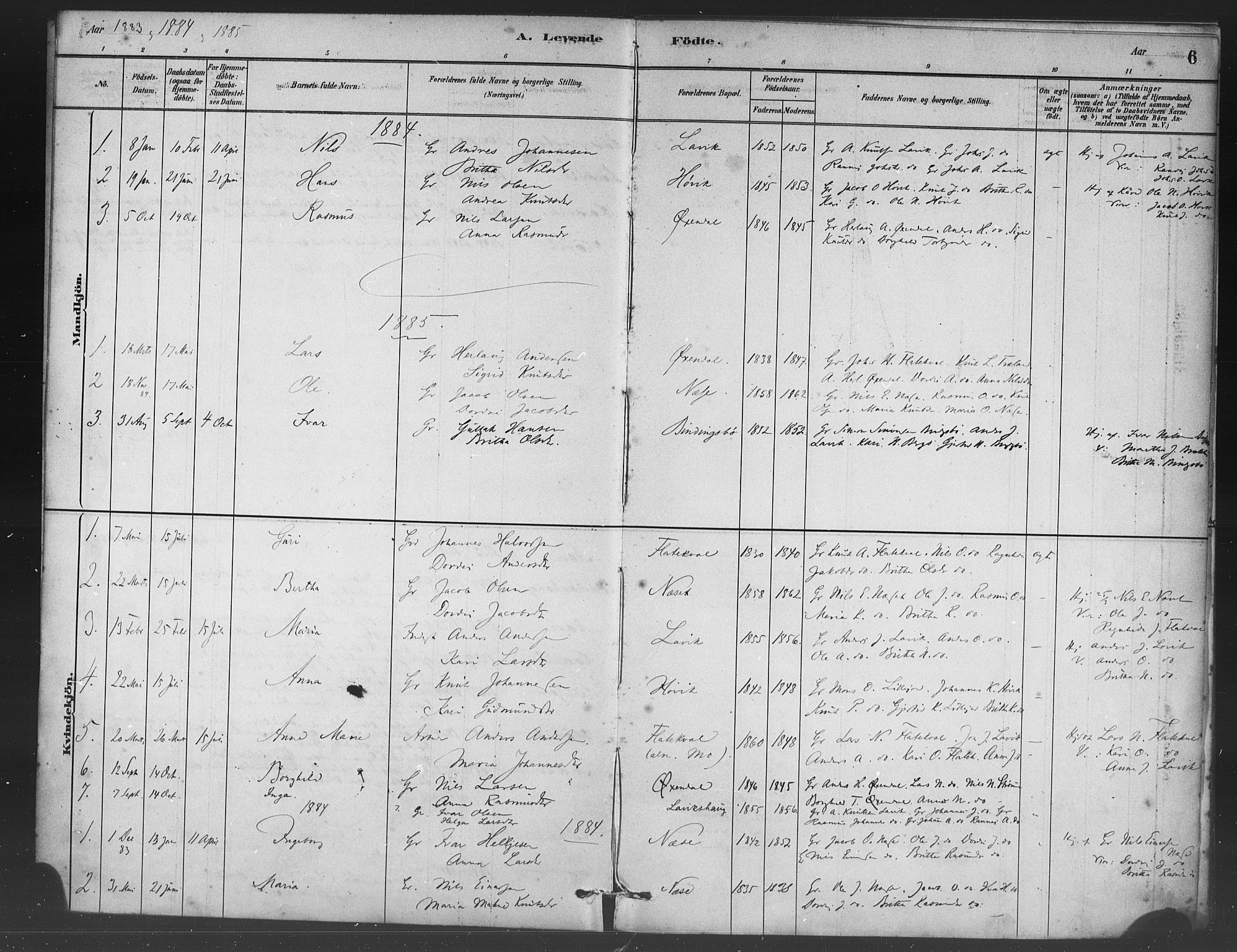 Vaksdal Sokneprestembete, AV/SAB-A-78901/H/Haa: Parish register (official) no. C 1, 1881-1900, p. 6