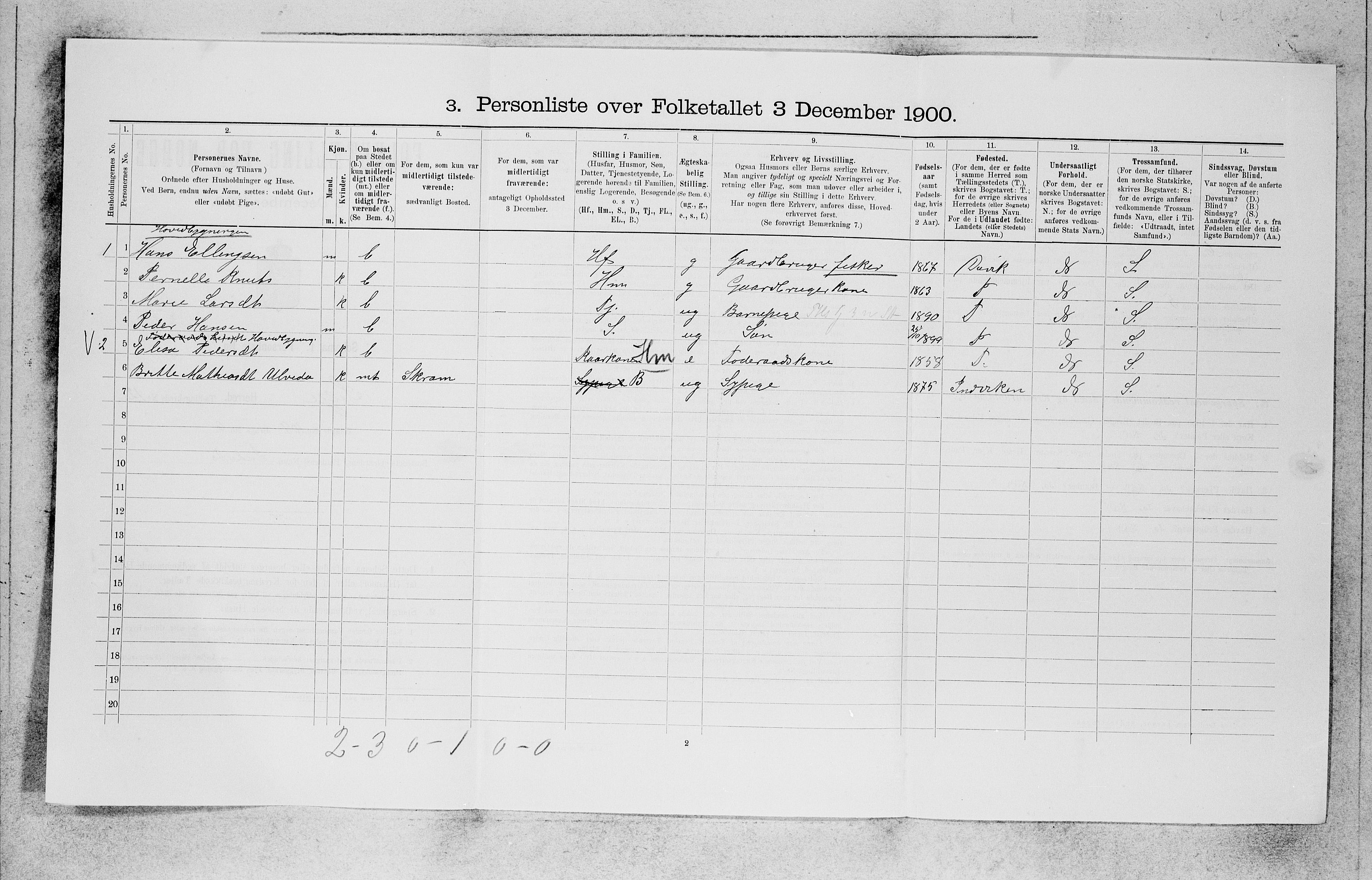 SAB, 1900 census for Selje, 1900, p. 1139