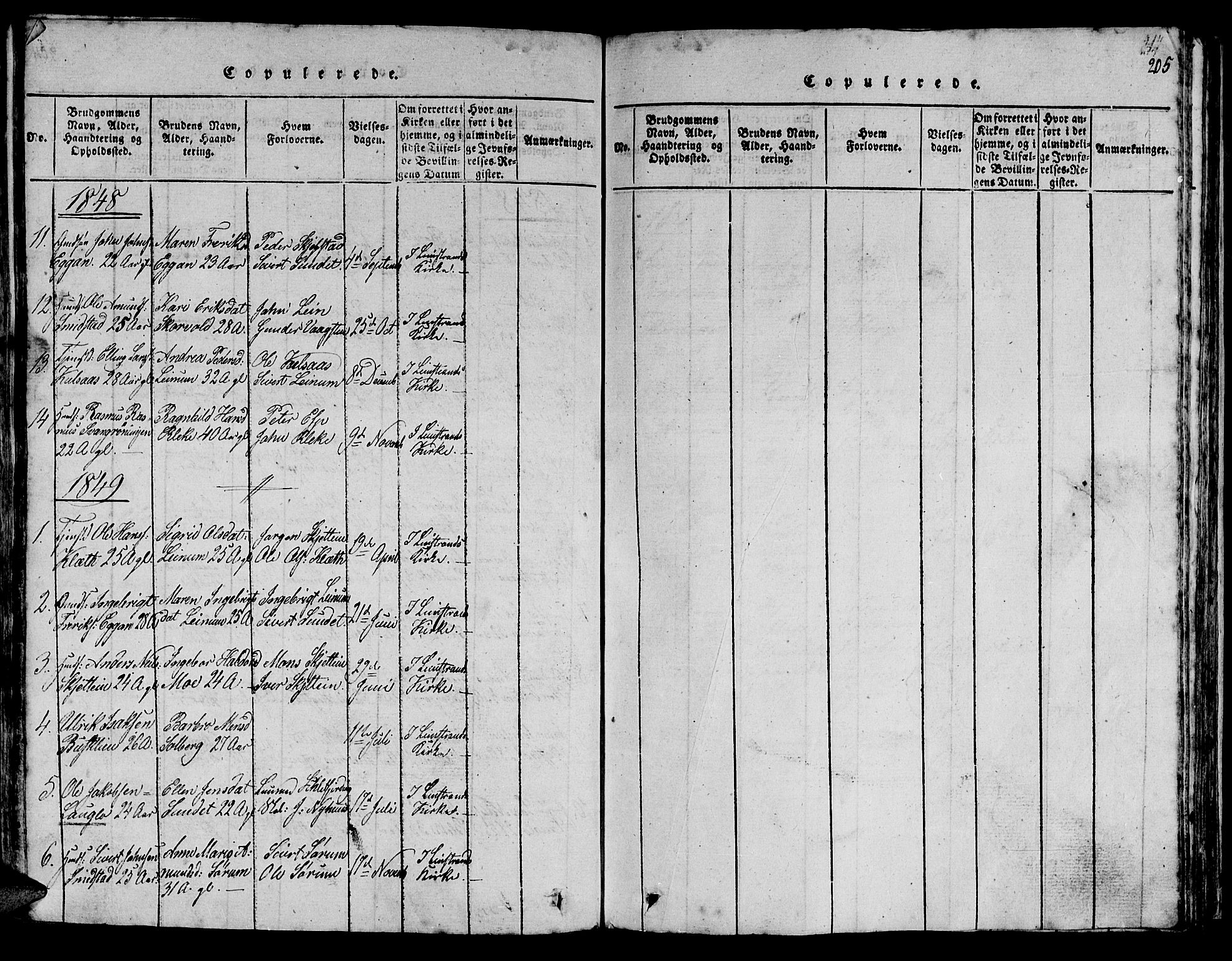 Ministerialprotokoller, klokkerbøker og fødselsregistre - Sør-Trøndelag, SAT/A-1456/613/L0393: Parish register (copy) no. 613C01, 1816-1886, p. 205