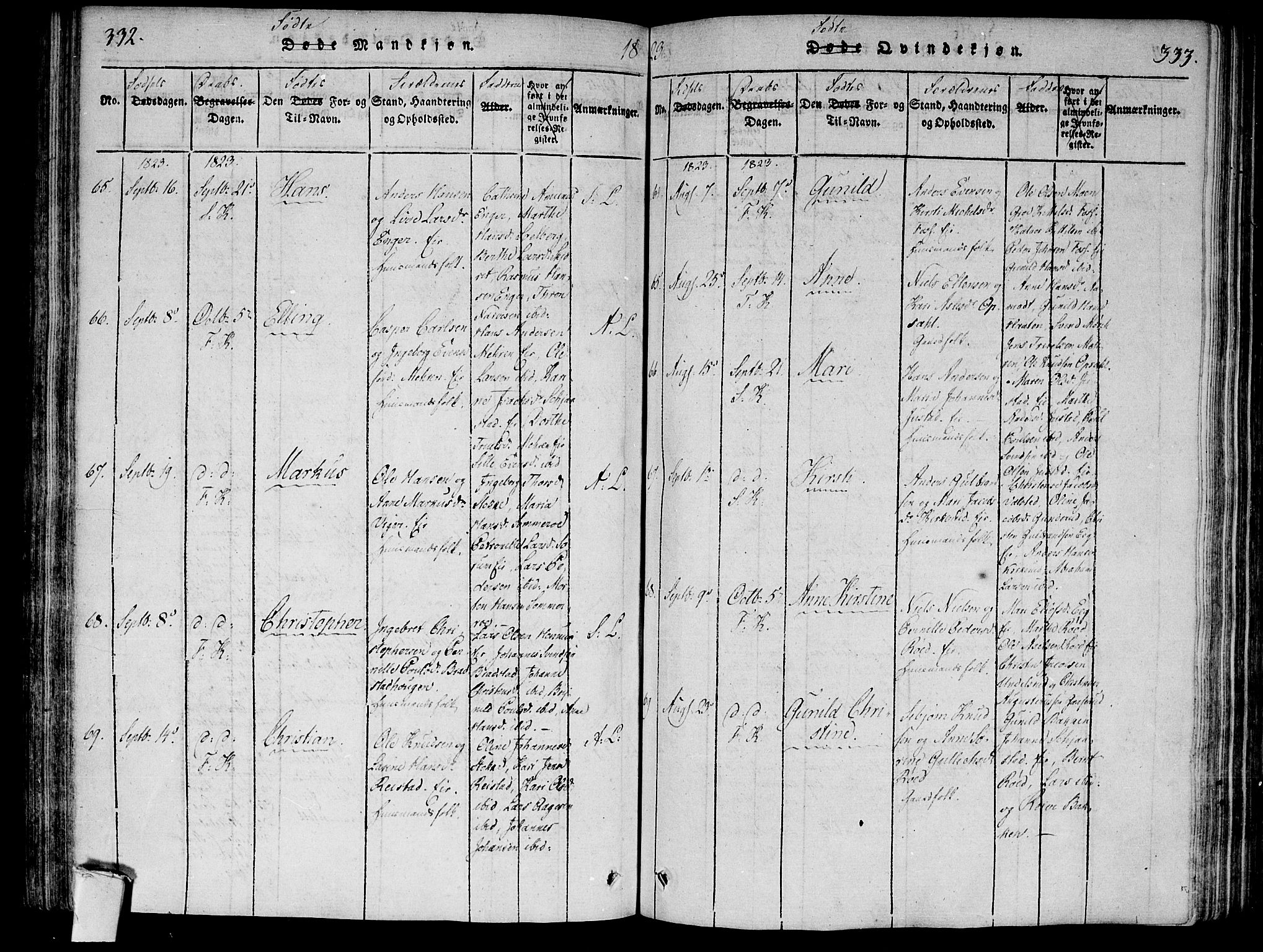 Lier kirkebøker, AV/SAKO-A-230/F/Fa/L0008: Parish register (official) no. I 8, 1813-1825, p. 332-333