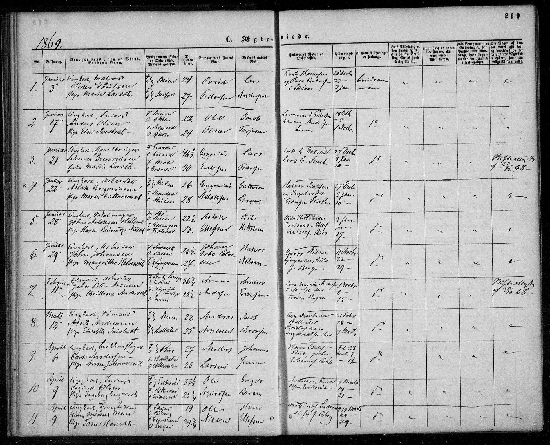 Gjerpen kirkebøker, SAKO/A-265/F/Fa/L0008b: Parish register (official) no. I 8B, 1857-1871, p. 269