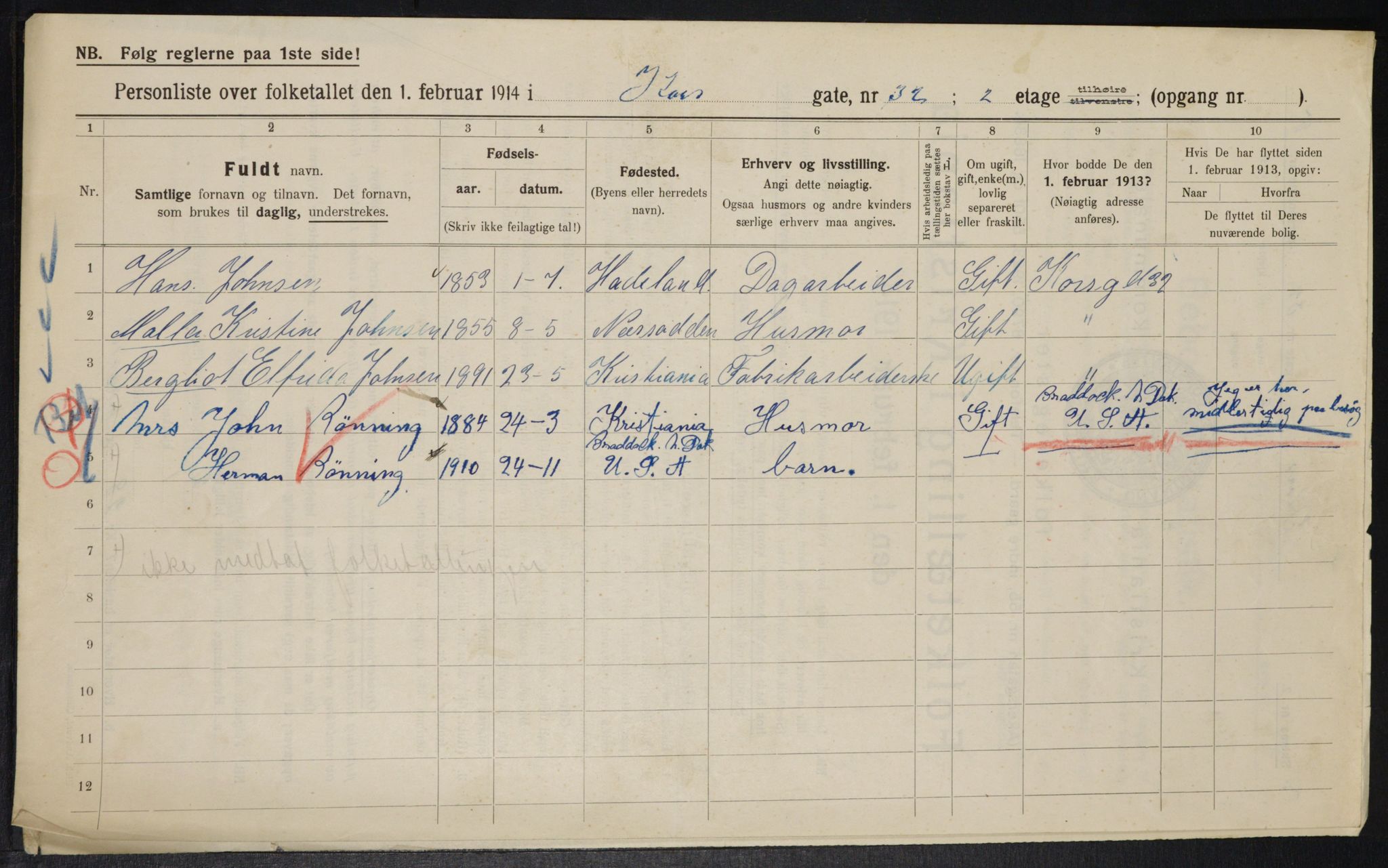 OBA, Municipal Census 1914 for Kristiania, 1914, p. 53824