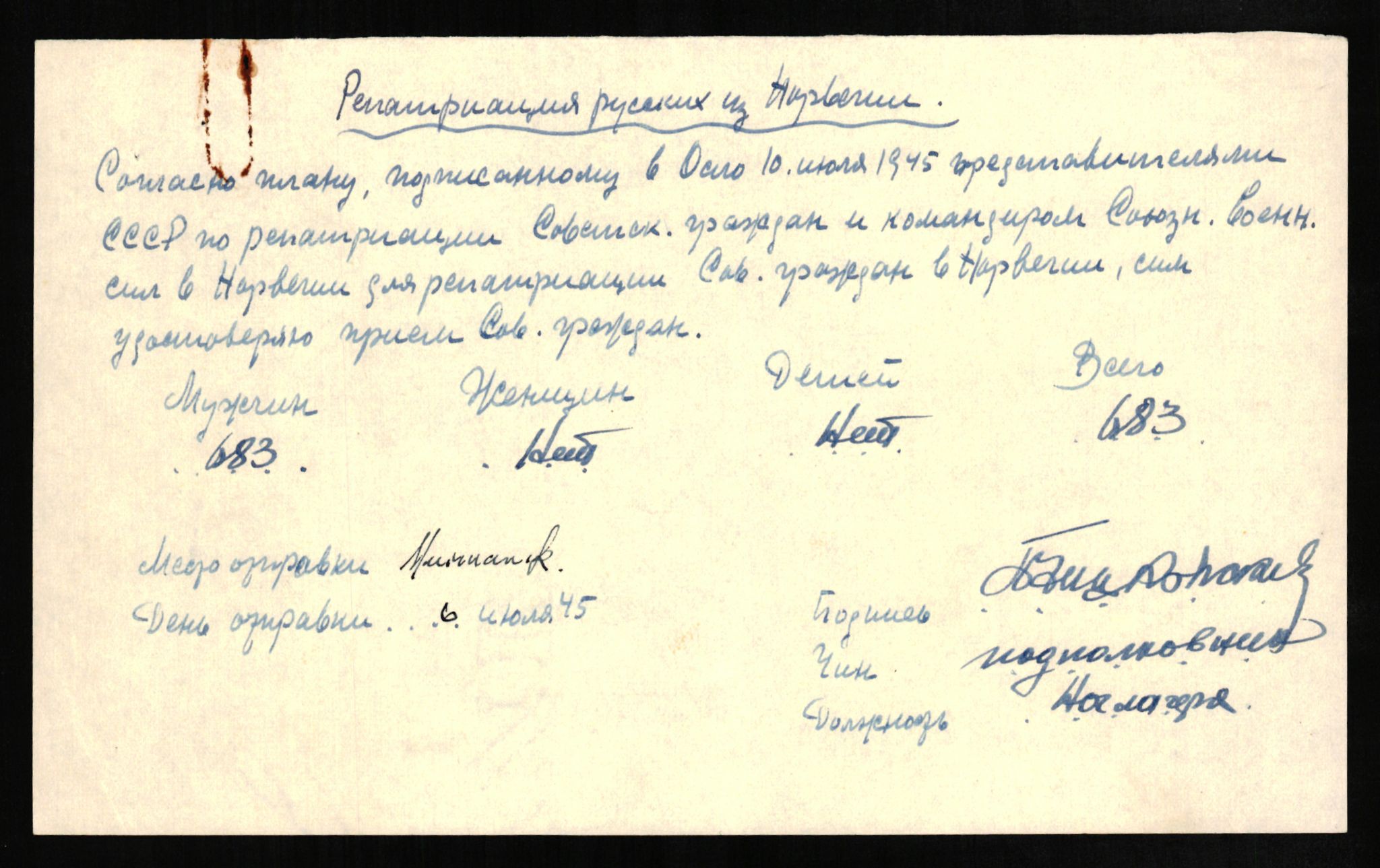 Flyktnings- og fangedirektoratet, Repatrieringskontoret, AV/RA-S-1681/D/Db/L0024: Displaced Persons (DPs) og sivile tyskere, 1945-1948, p. 317