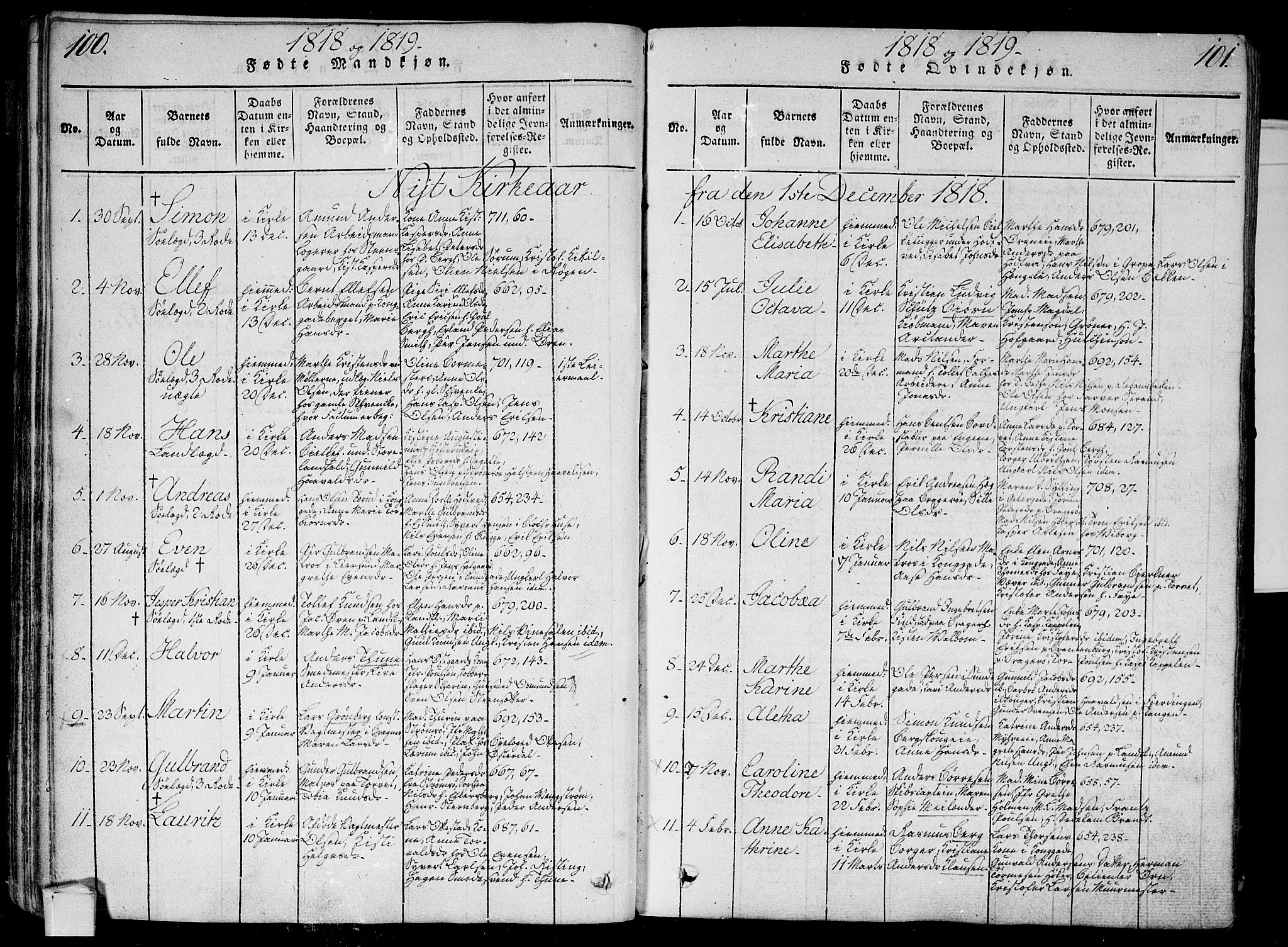 Bragernes kirkebøker, AV/SAKO-A-6/G/Ga/L0001: Parish register (copy) no. 1, 1815-1829, p. 100-101