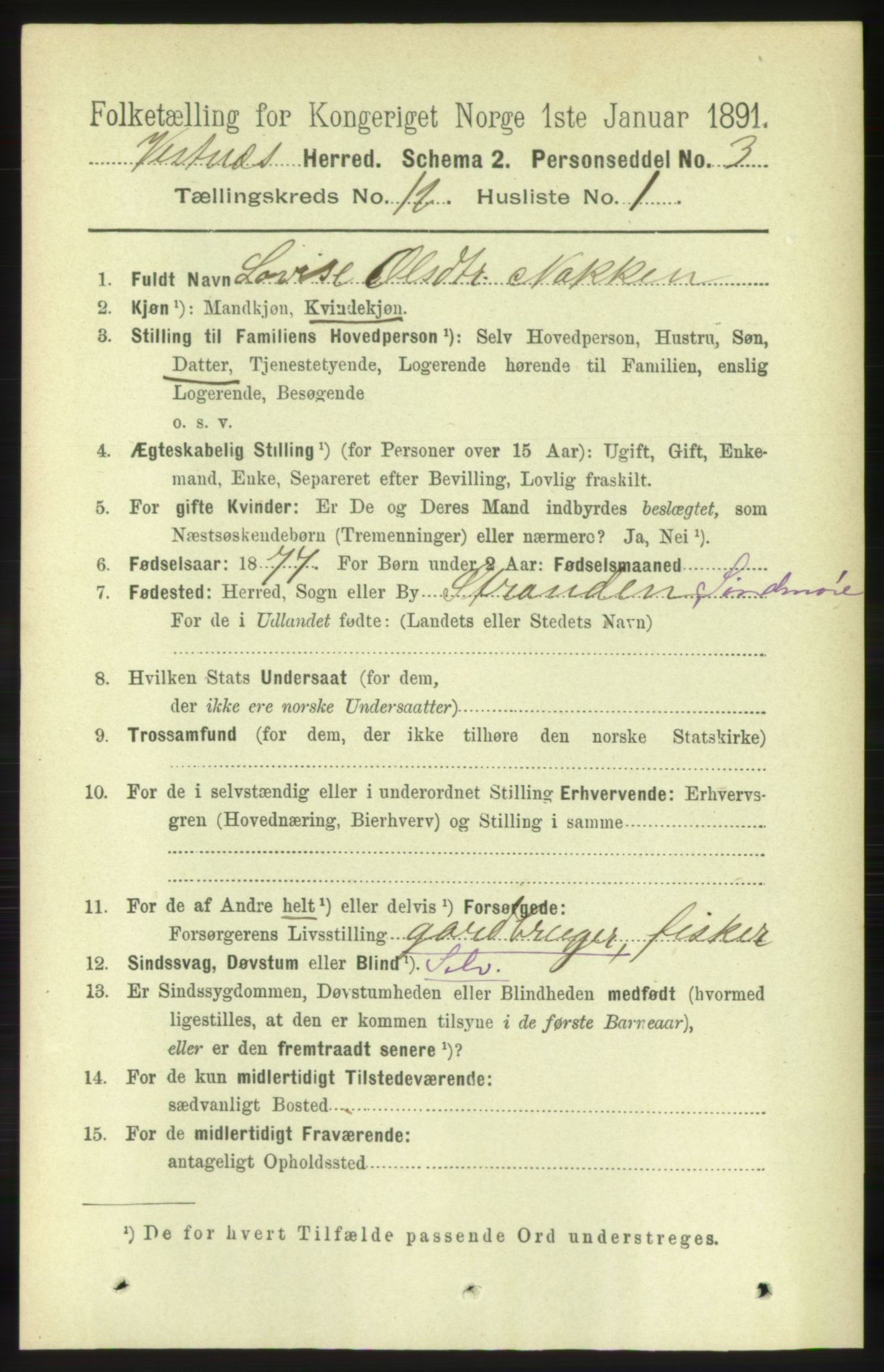 RA, 1891 census for 1535 Vestnes, 1891, p. 4418