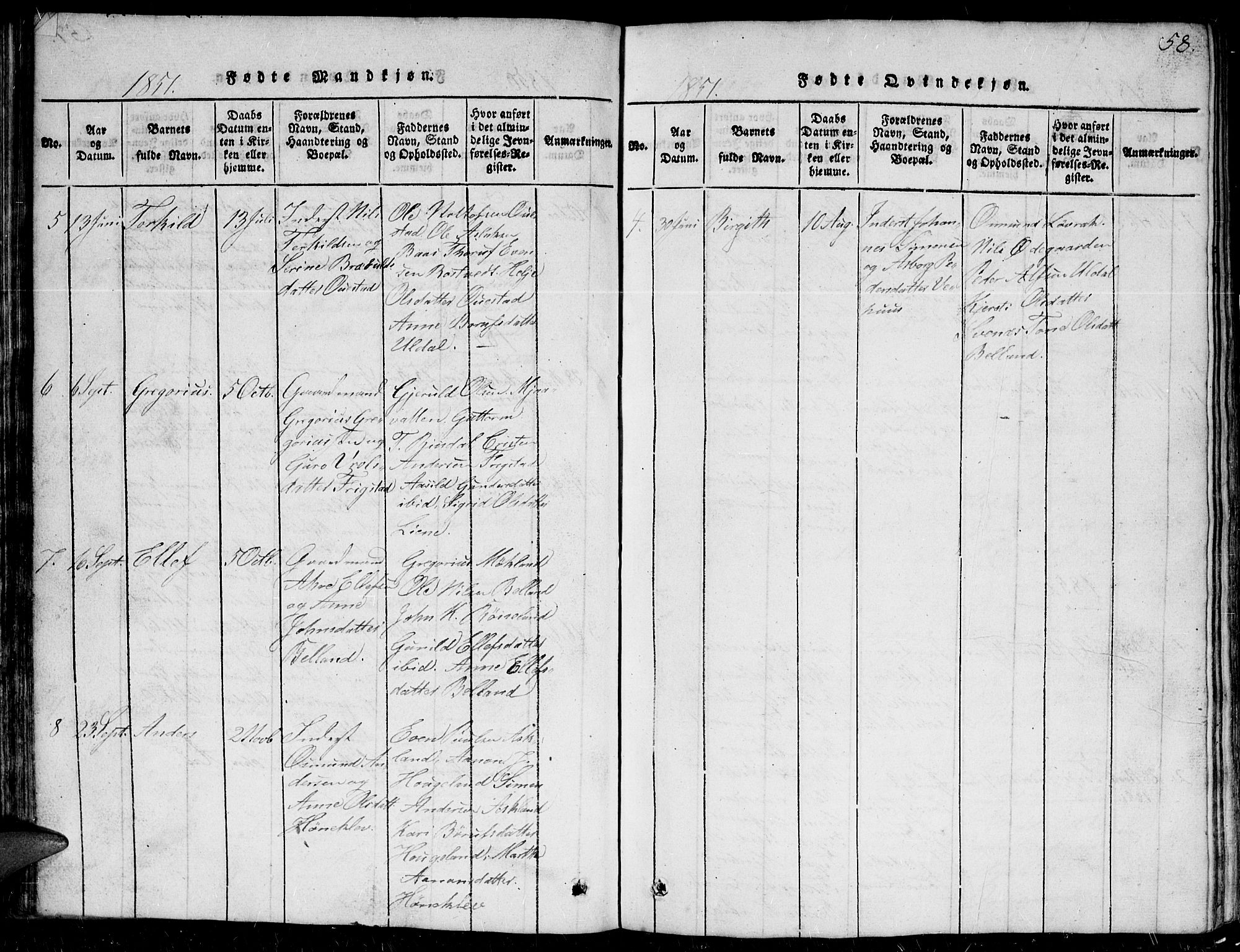 Herefoss sokneprestkontor, AV/SAK-1111-0019/F/Fb/Fbc/L0001: Parish register (copy) no. B 1, 1816-1866, p. 58