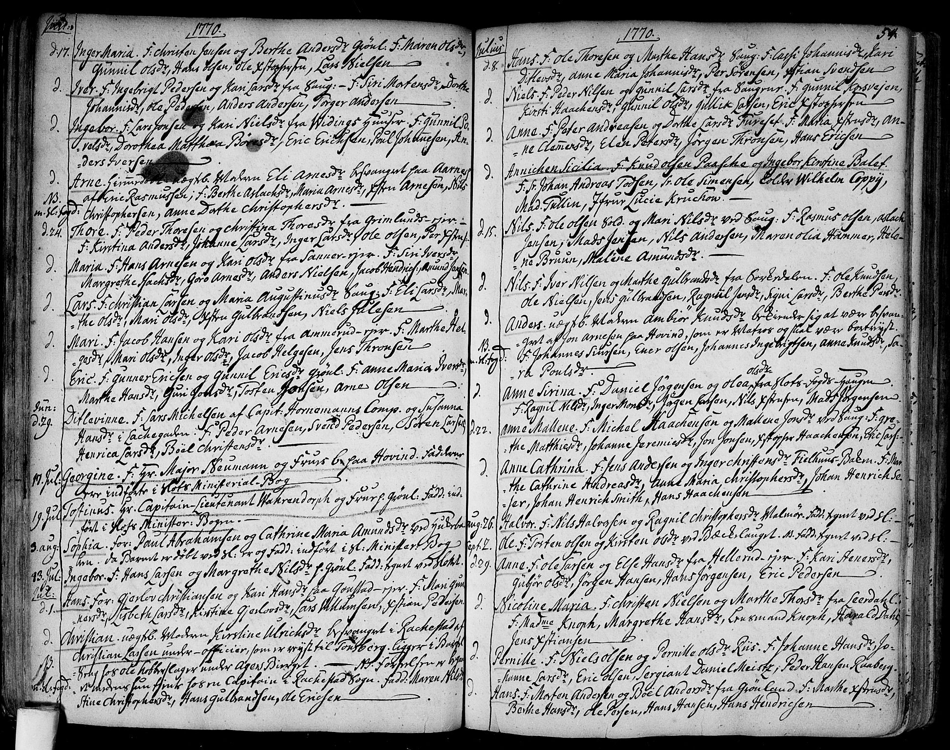 Aker prestekontor kirkebøker, SAO/A-10861/F/L0009: Parish register (official) no. 9, 1765-1785, p. 54