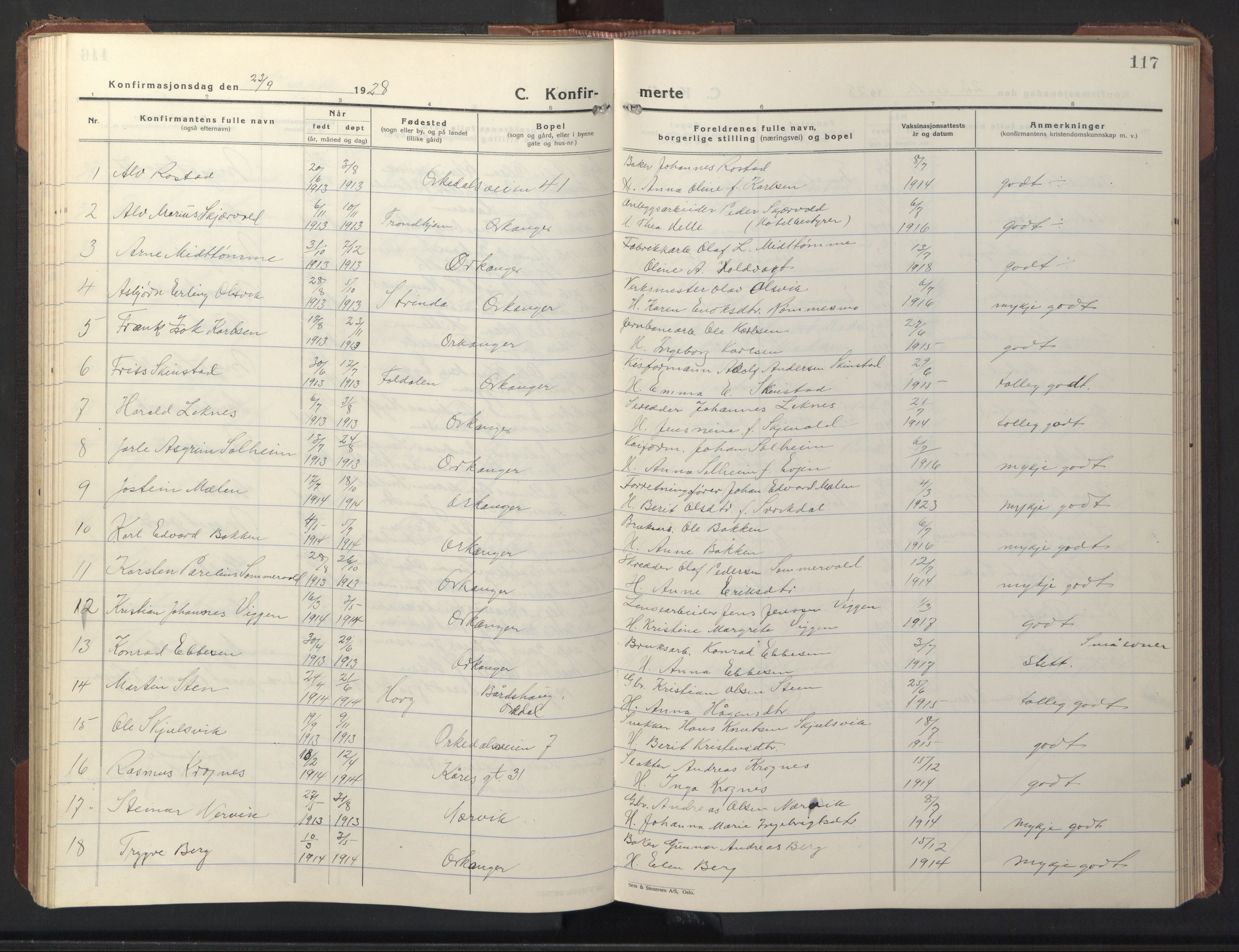 Ministerialprotokoller, klokkerbøker og fødselsregistre - Sør-Trøndelag, SAT/A-1456/669/L0832: Parish register (copy) no. 669C02, 1925-1953, p. 117