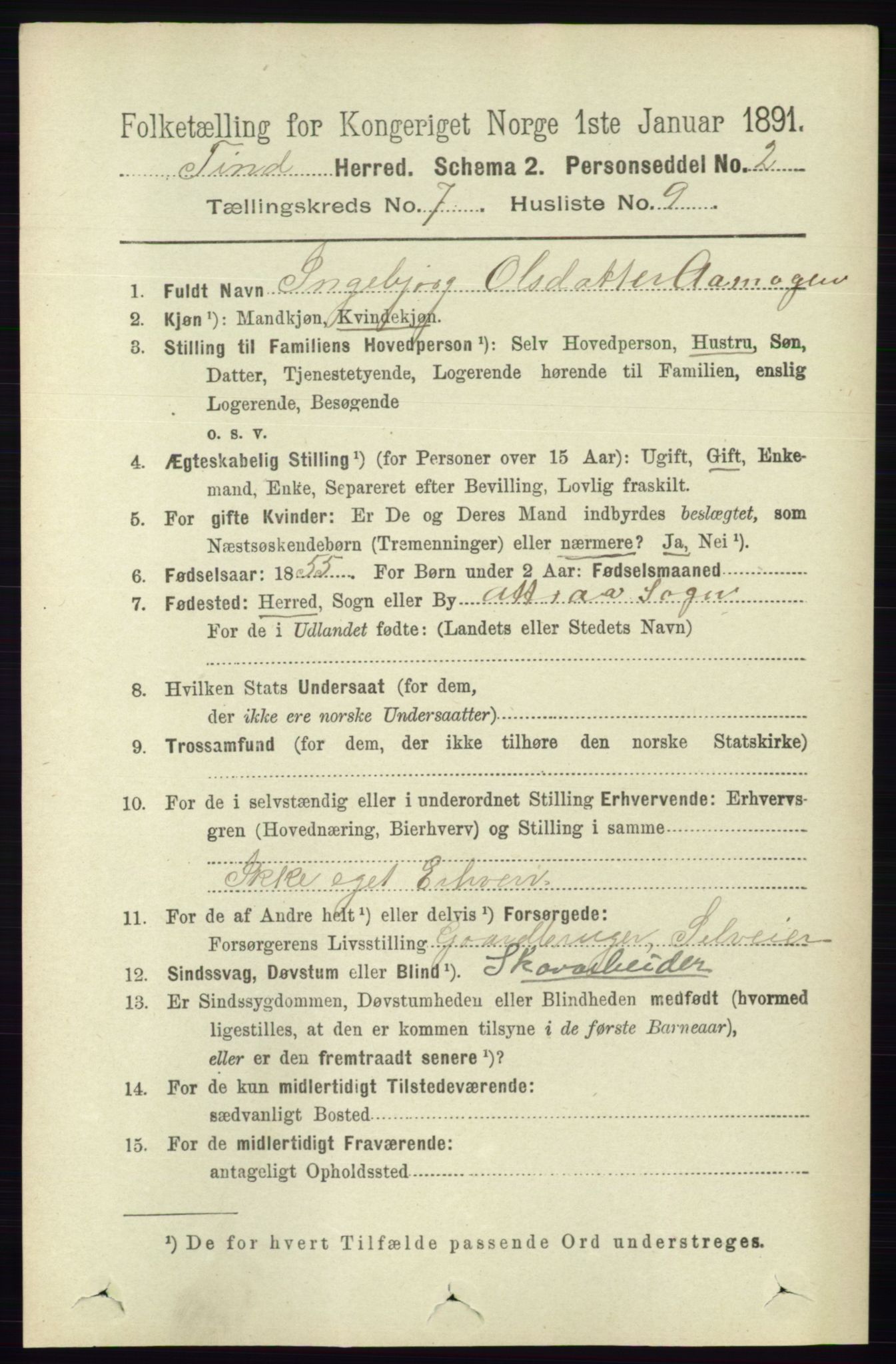 RA, 1891 census for 0826 Tinn, 1891, p. 1477