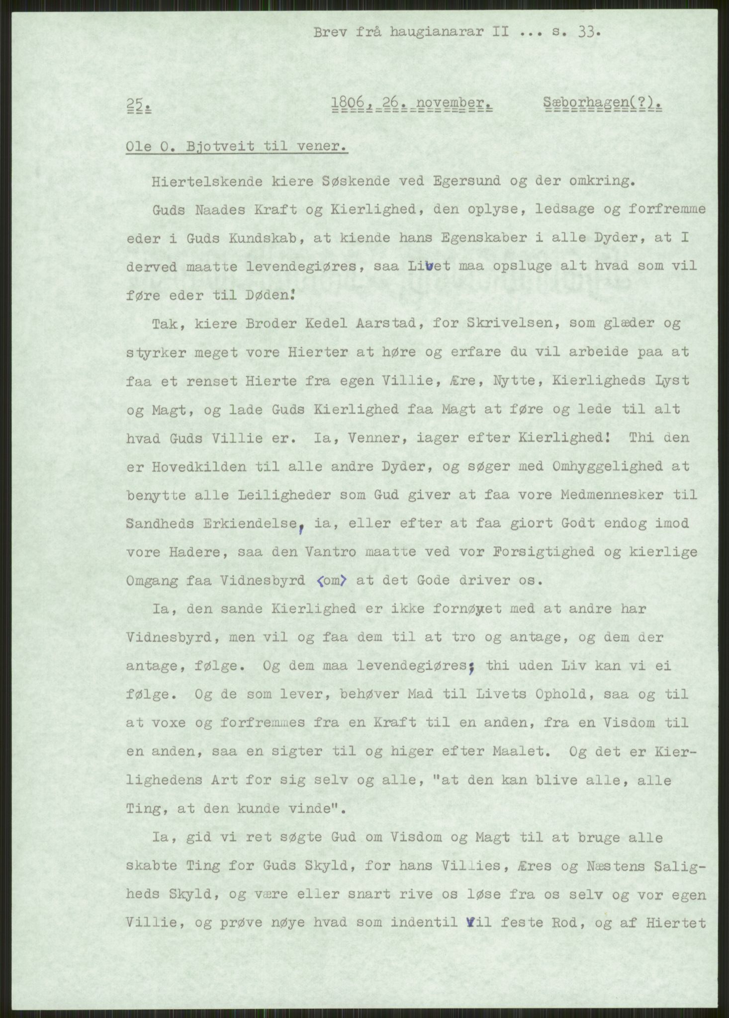 Samlinger til kildeutgivelse, Haugianerbrev, AV/RA-EA-6834/F/L0002: Haugianerbrev II: 1805-1821, 1805-1821, p. 33