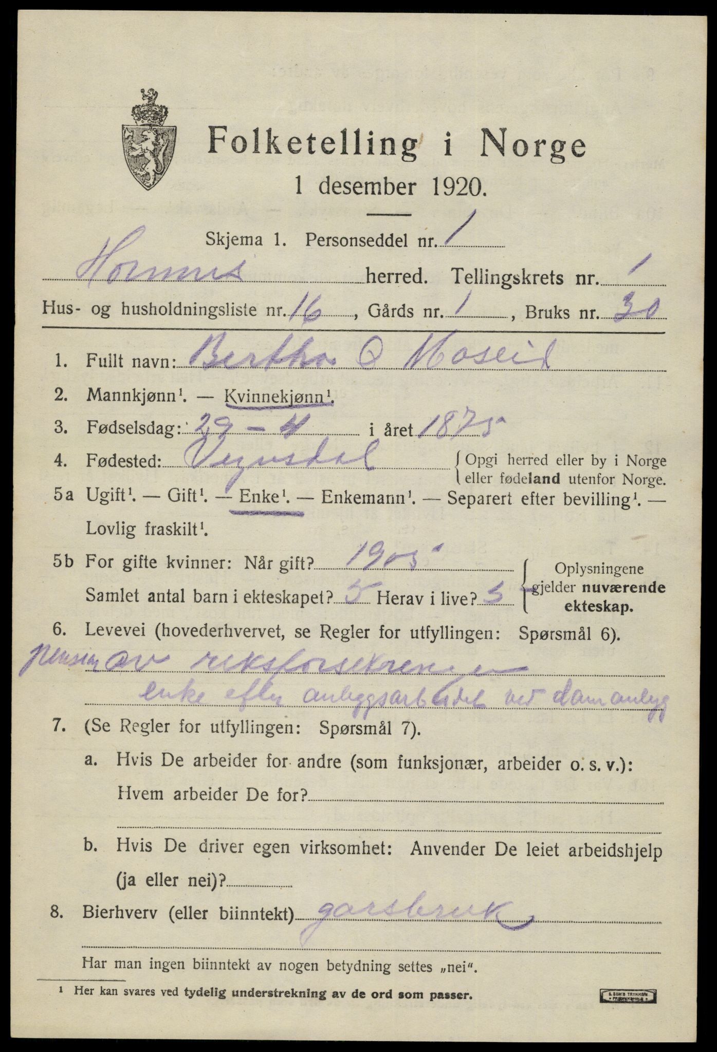 SAK, 1920 census for Hornnes, 1920, p. 687