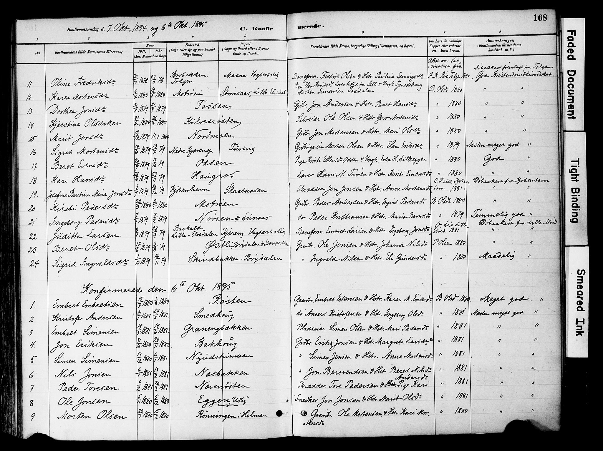 Tynset prestekontor, SAH/PREST-058/H/Ha/Haa/L0022: Parish register (official) no. 22, 1880-1899, p. 168