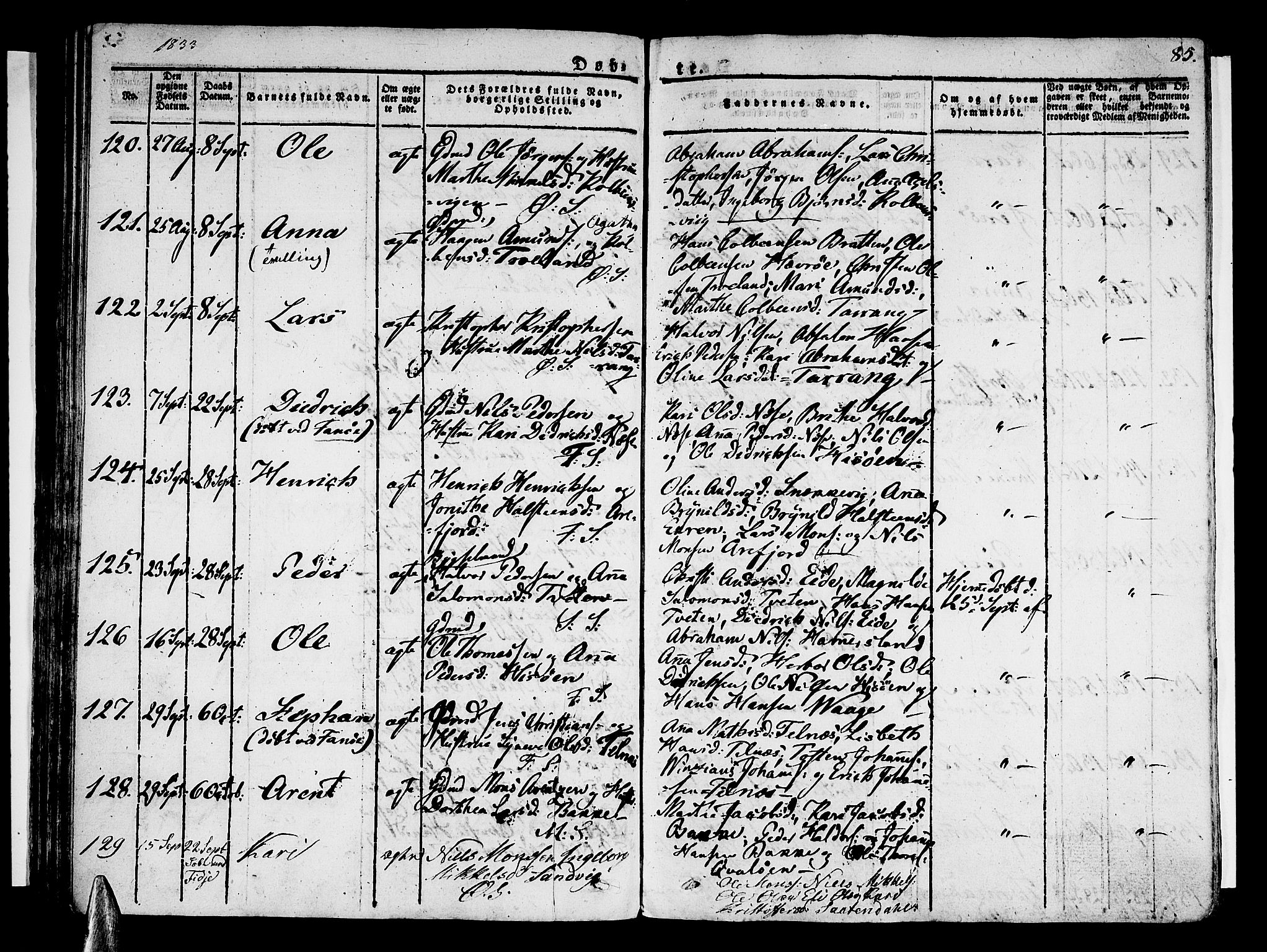 Sund sokneprestembete, AV/SAB-A-99930: Parish register (official) no. A 12, 1825-1835, p. 85