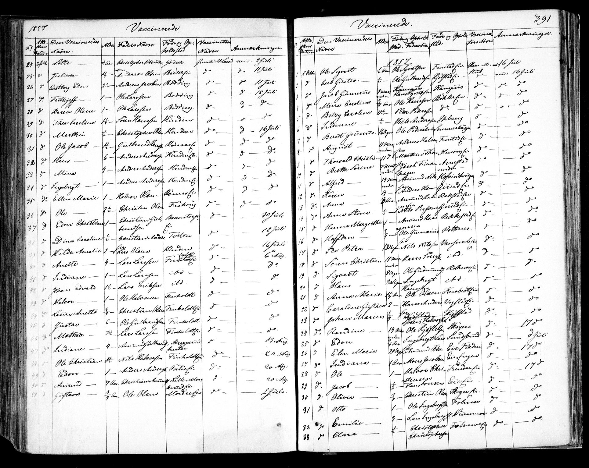 Nes prestekontor Kirkebøker, AV/SAO-A-10410/F/Fa/L0007: Parish register (official) no. I 7, 1846-1858, p. 391