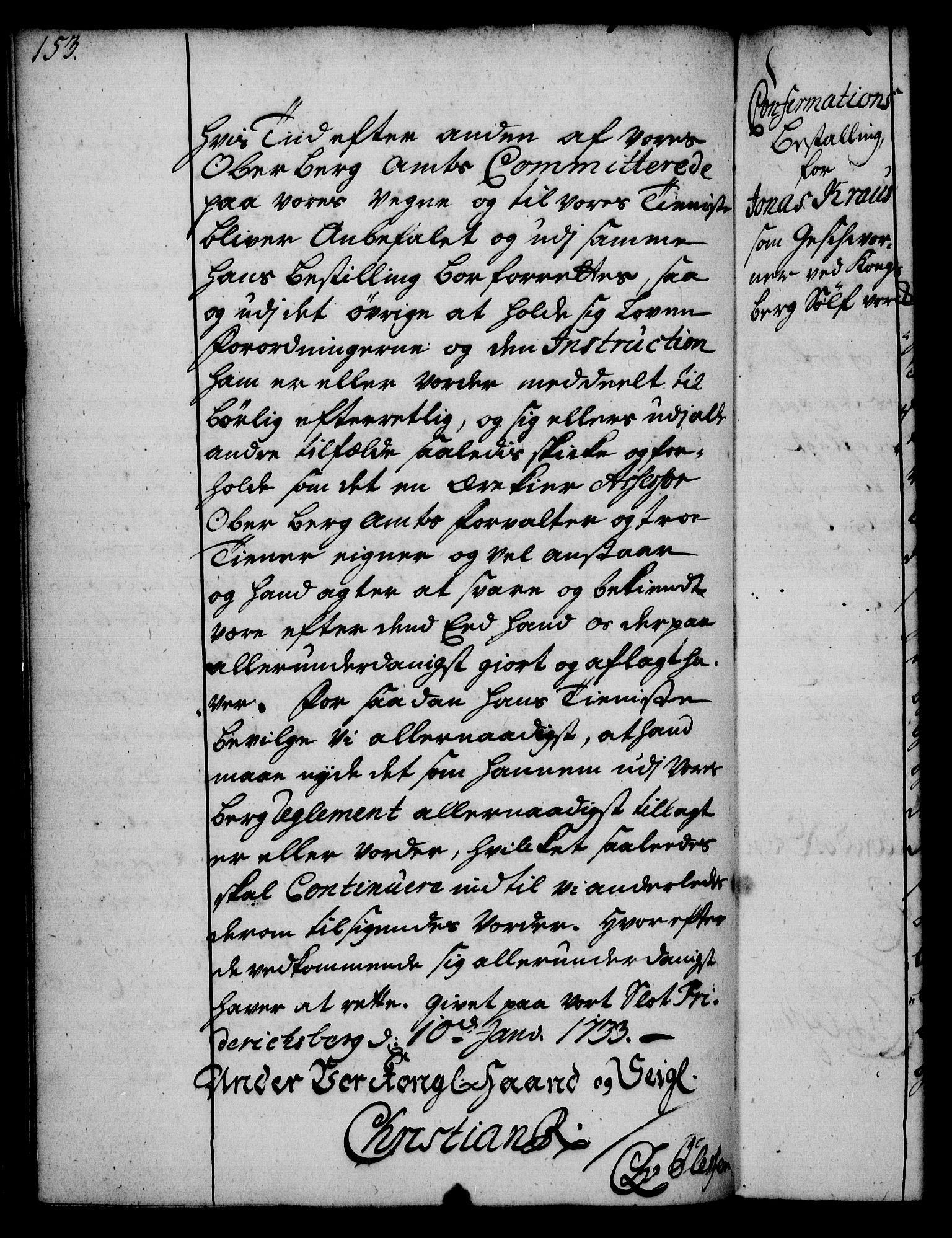 Rentekammeret, Kammerkanselliet, RA/EA-3111/G/Gg/Gge/L0002: Norsk bestallingsprotokoll med register (merket RK 53.26), 1730-1744, p. 153
