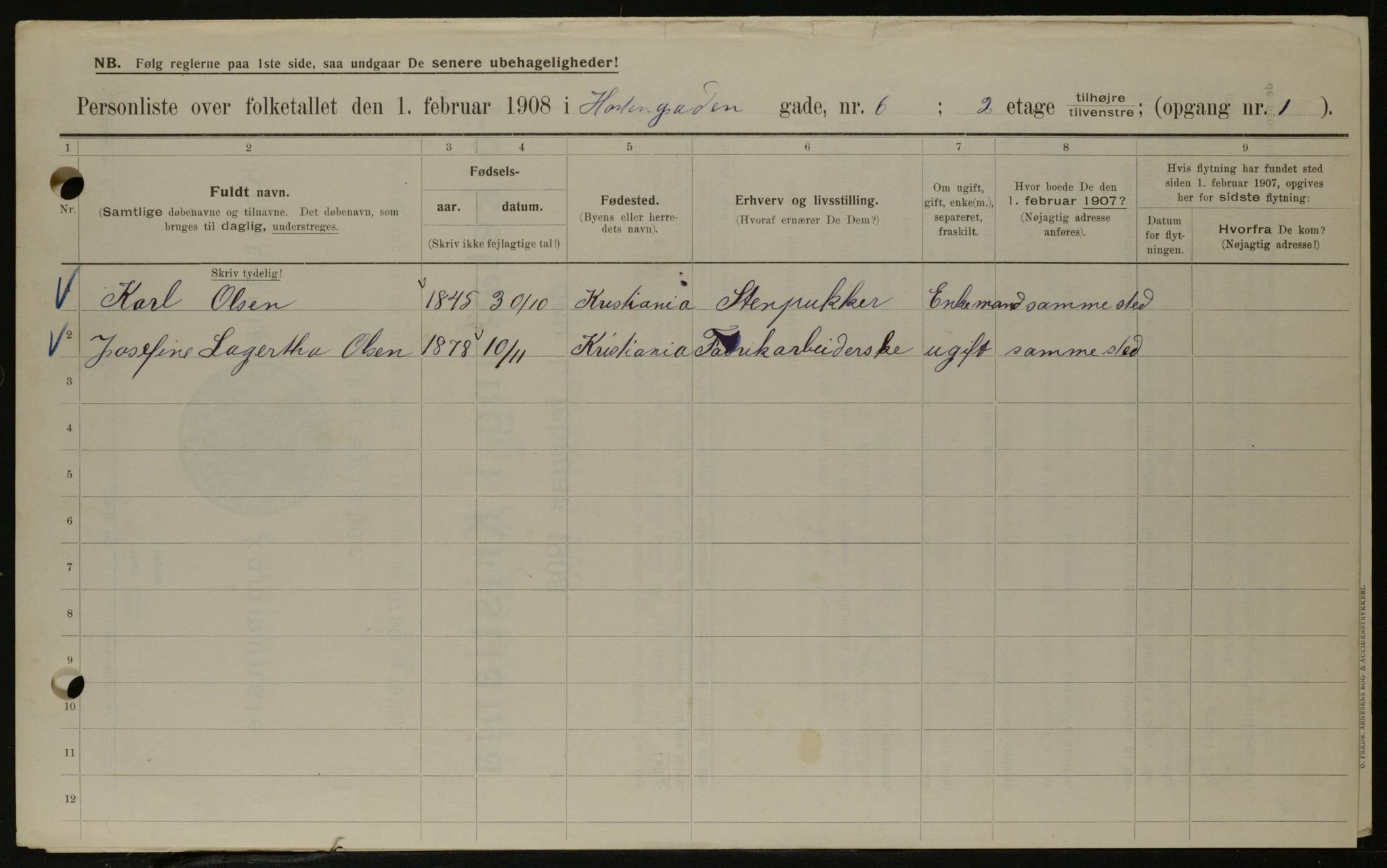 OBA, Municipal Census 1908 for Kristiania, 1908, p. 37261