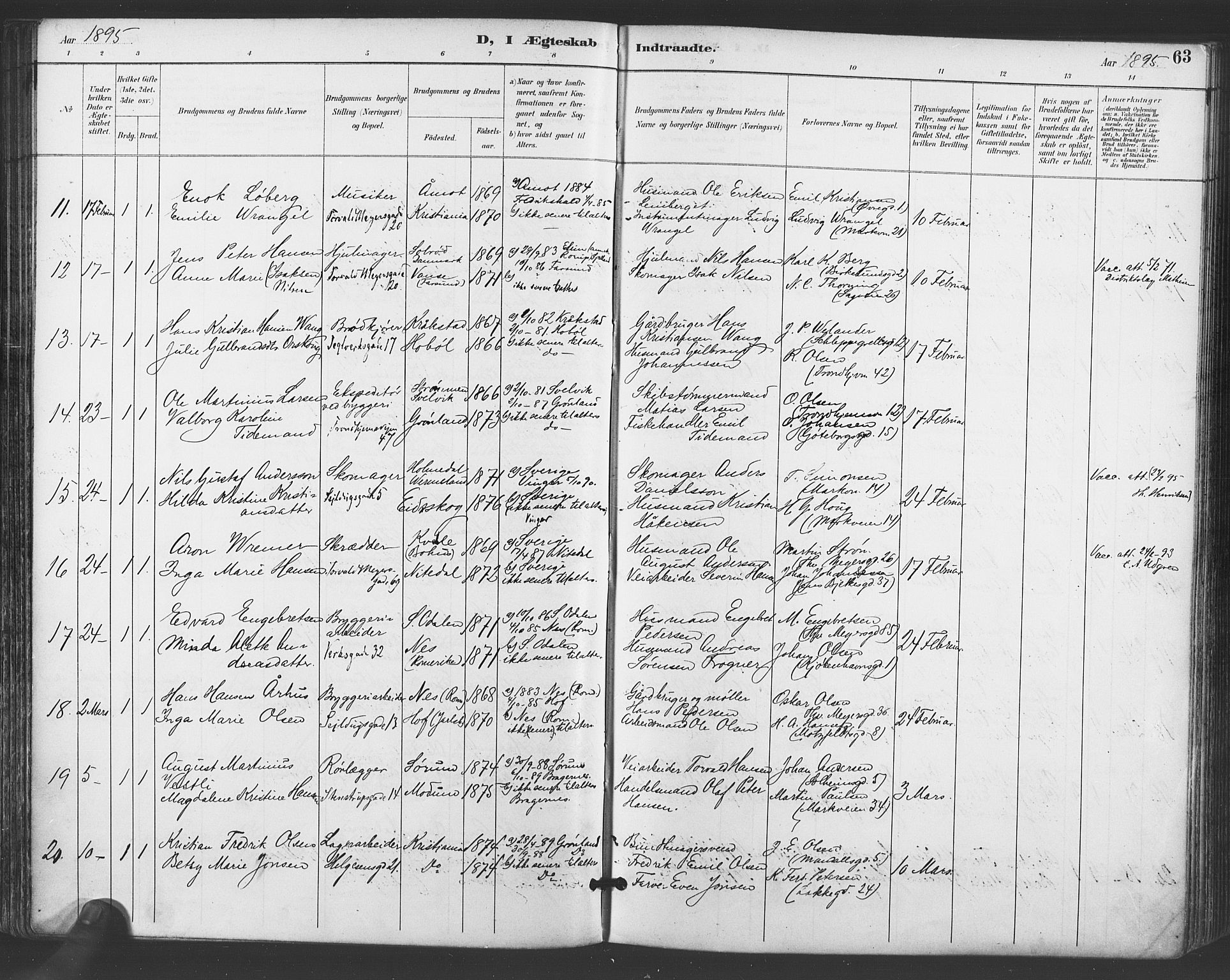 Paulus prestekontor Kirkebøker, AV/SAO-A-10871/F/Fa/L0009: Parish register (official) no. 9, 1891-1901, p. 63