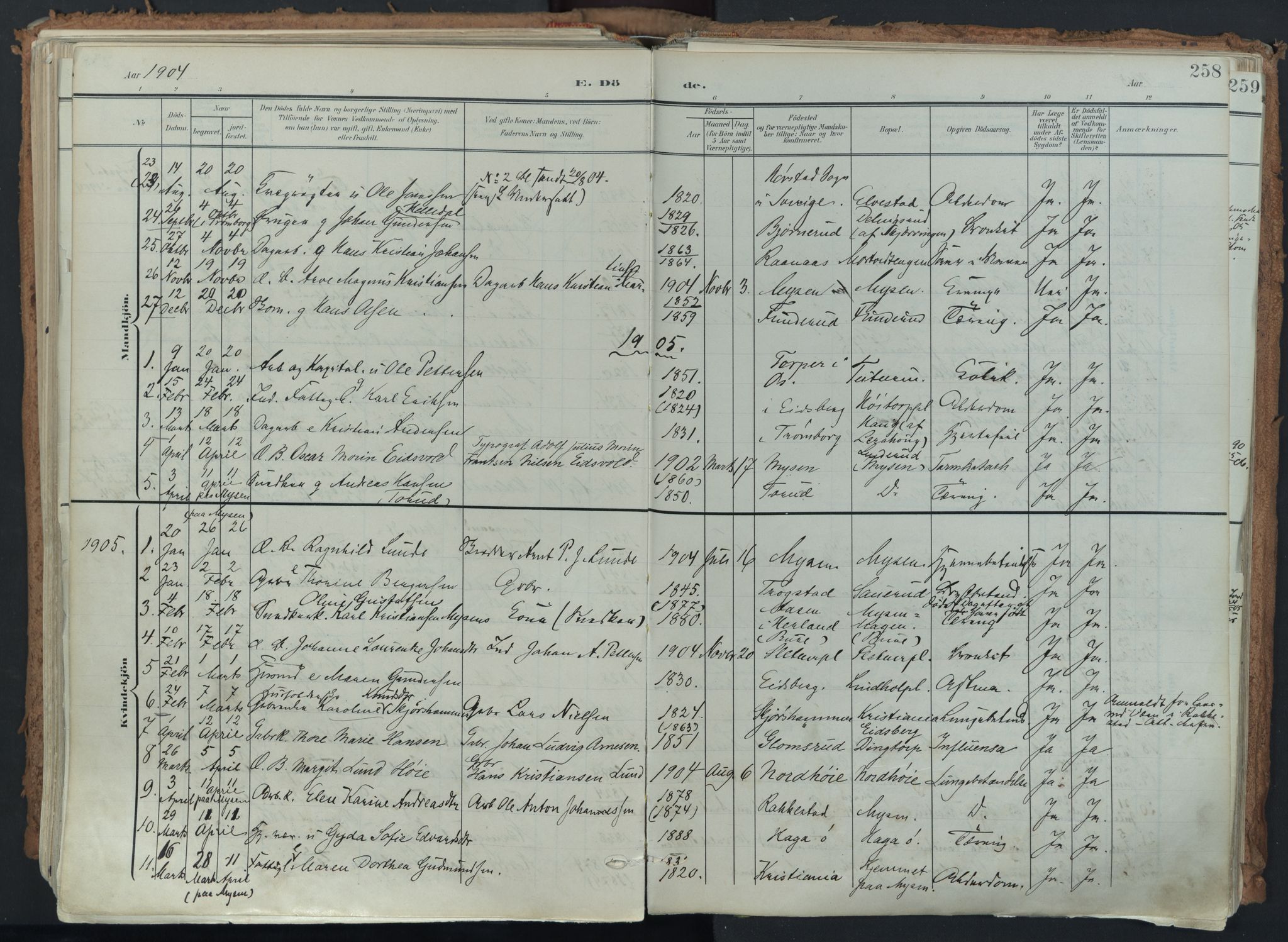 Eidsberg prestekontor Kirkebøker, SAO/A-10905/F/Fa/L0014: Parish register (official) no. I 14, 1902-1919, p. 258