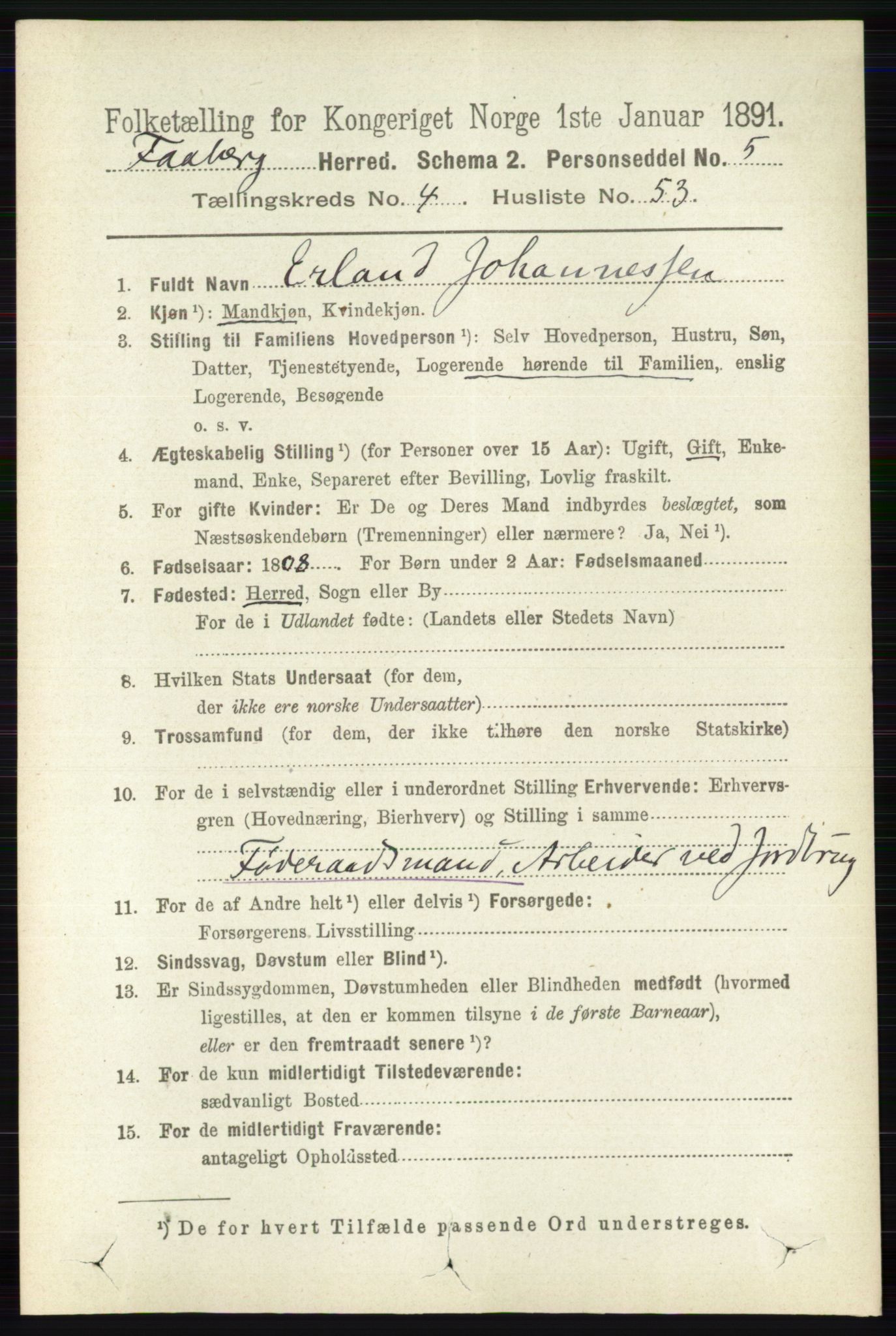 RA, 1891 census for 0524 Fåberg, 1891, p. 1538