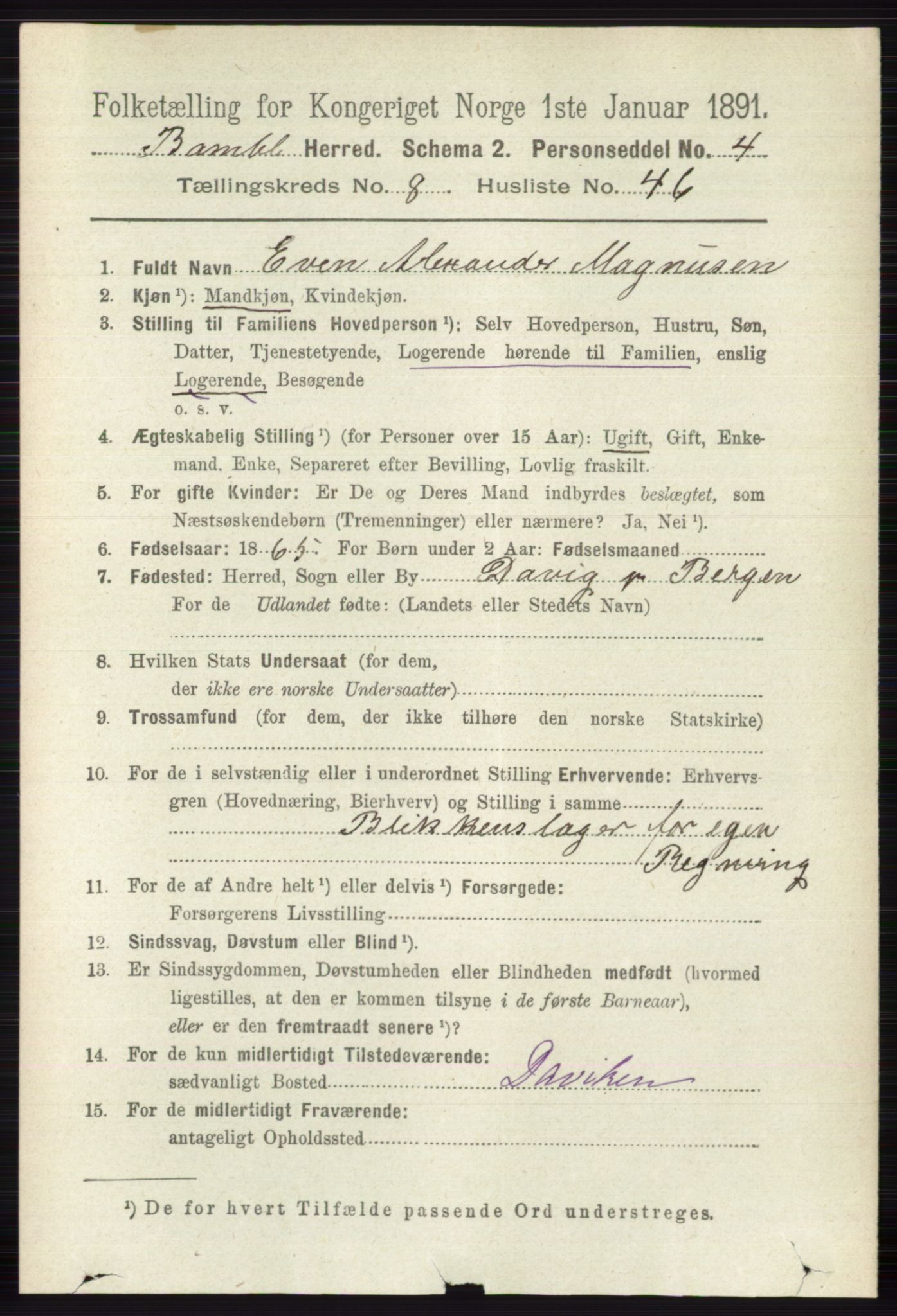 RA, 1891 census for 0814 Bamble, 1891, p. 3788