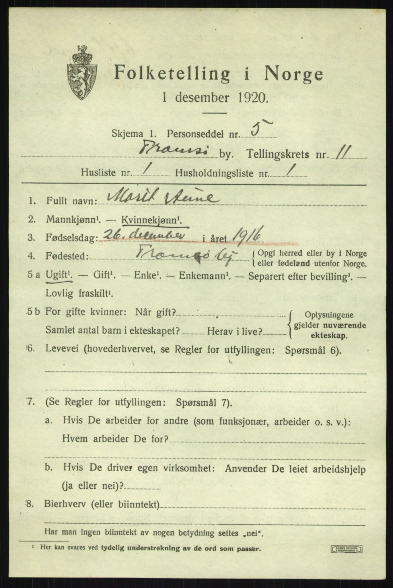 SATØ, 1920 census for Tromsø, 1920, p. 21849