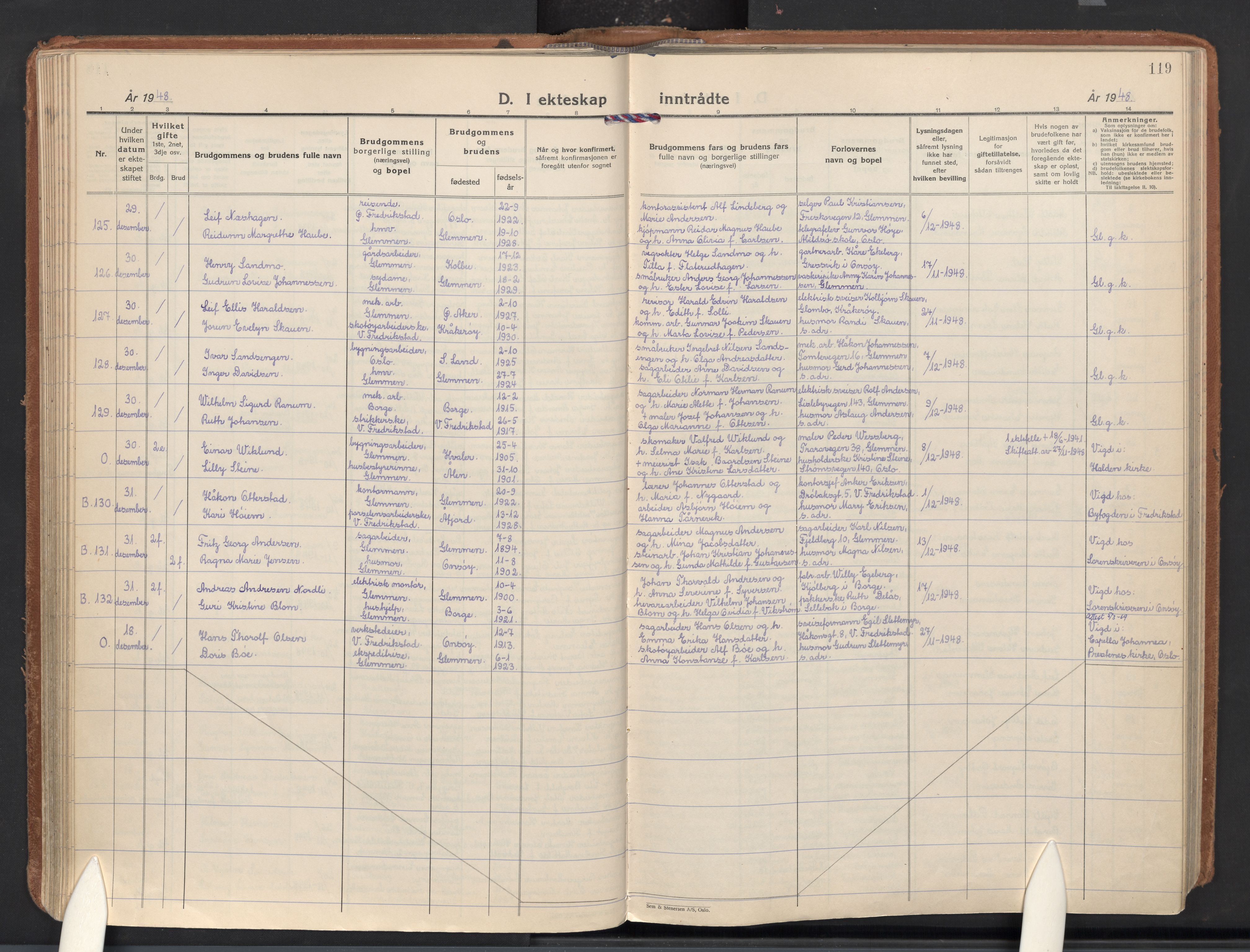 Glemmen prestekontor Kirkebøker, AV/SAO-A-10908/F/Fa/L0020: Parish register (official) no. 20, 1938-1968, p. 119