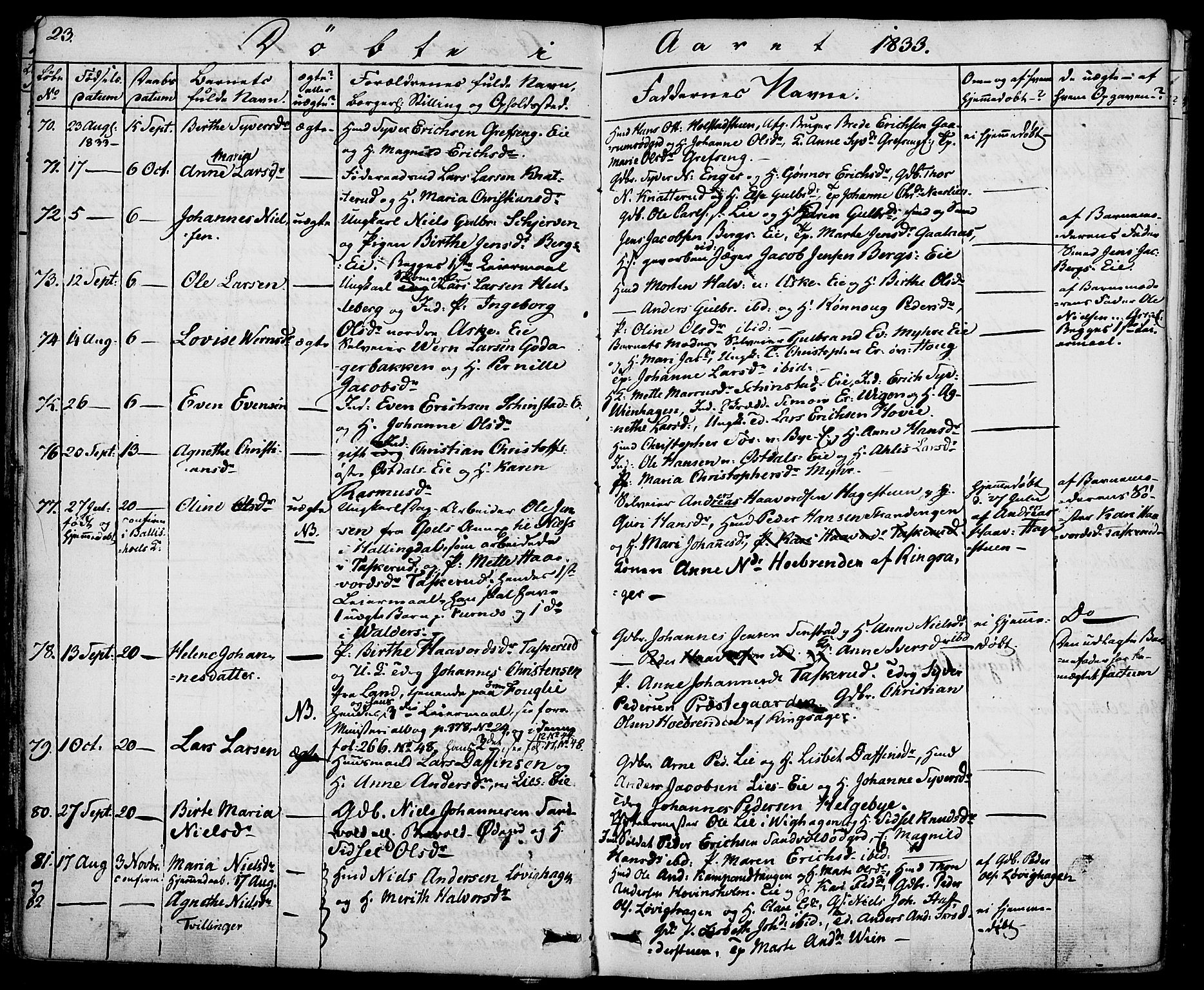 Nes prestekontor, Hedmark, AV/SAH-PREST-020/K/Ka/L0003: Parish register (official) no. 3, 1827-1851, p. 23