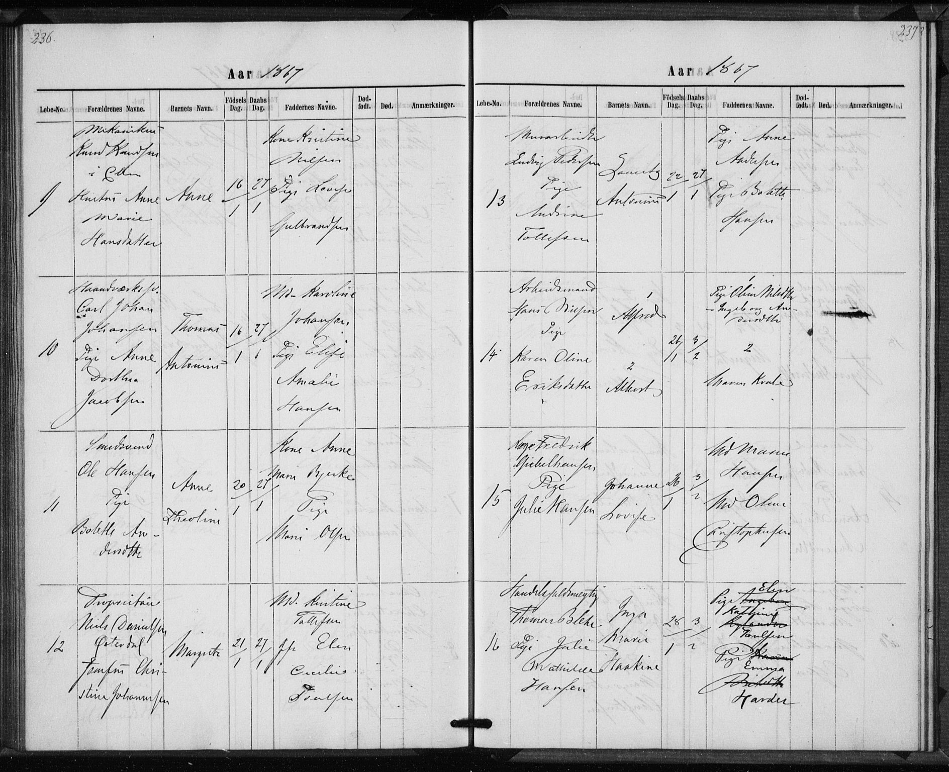 Rikshospitalet prestekontor Kirkebøker, AV/SAO-A-10309b/K/L0002/0002: Baptism register no. 2.2, 1860-1868, p. 236-237