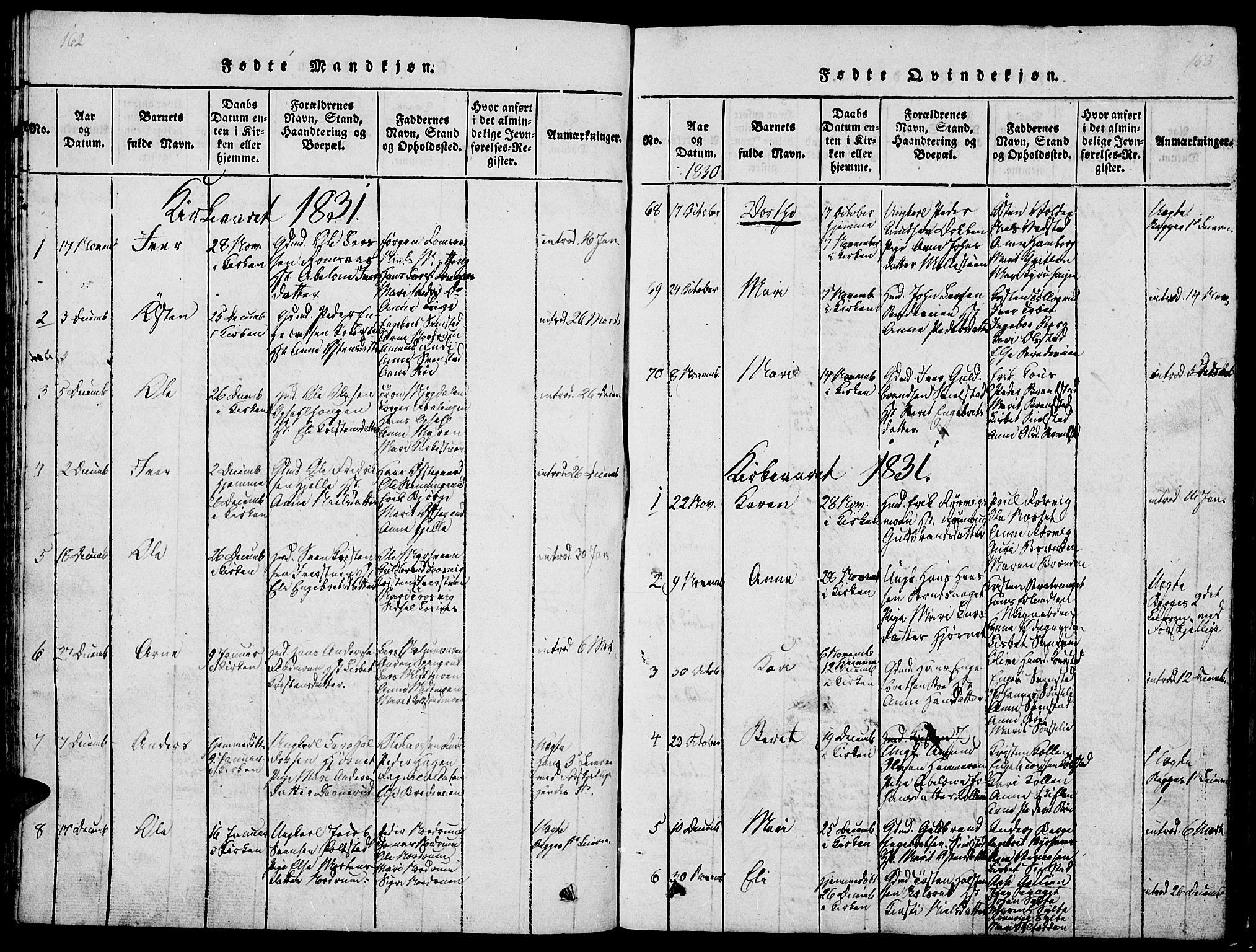 Ringebu prestekontor, AV/SAH-PREST-082/H/Ha/Hab/L0001: Parish register (copy) no. 1, 1821-1839, p. 162-163