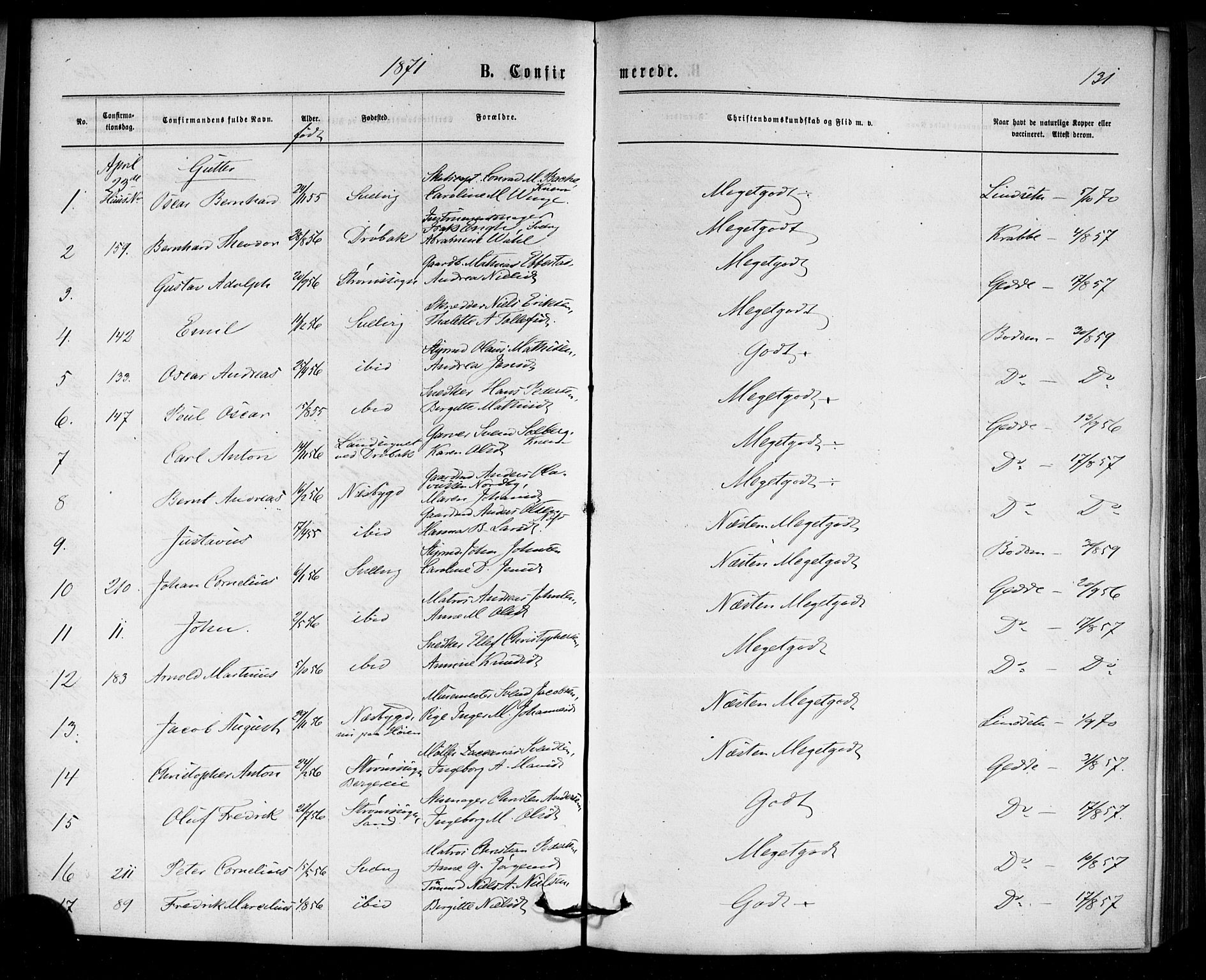 Strømm kirkebøker, SAKO/A-322/F/Fa/L0002: Parish register (official) no. I 2, 1870-1877, p. 131