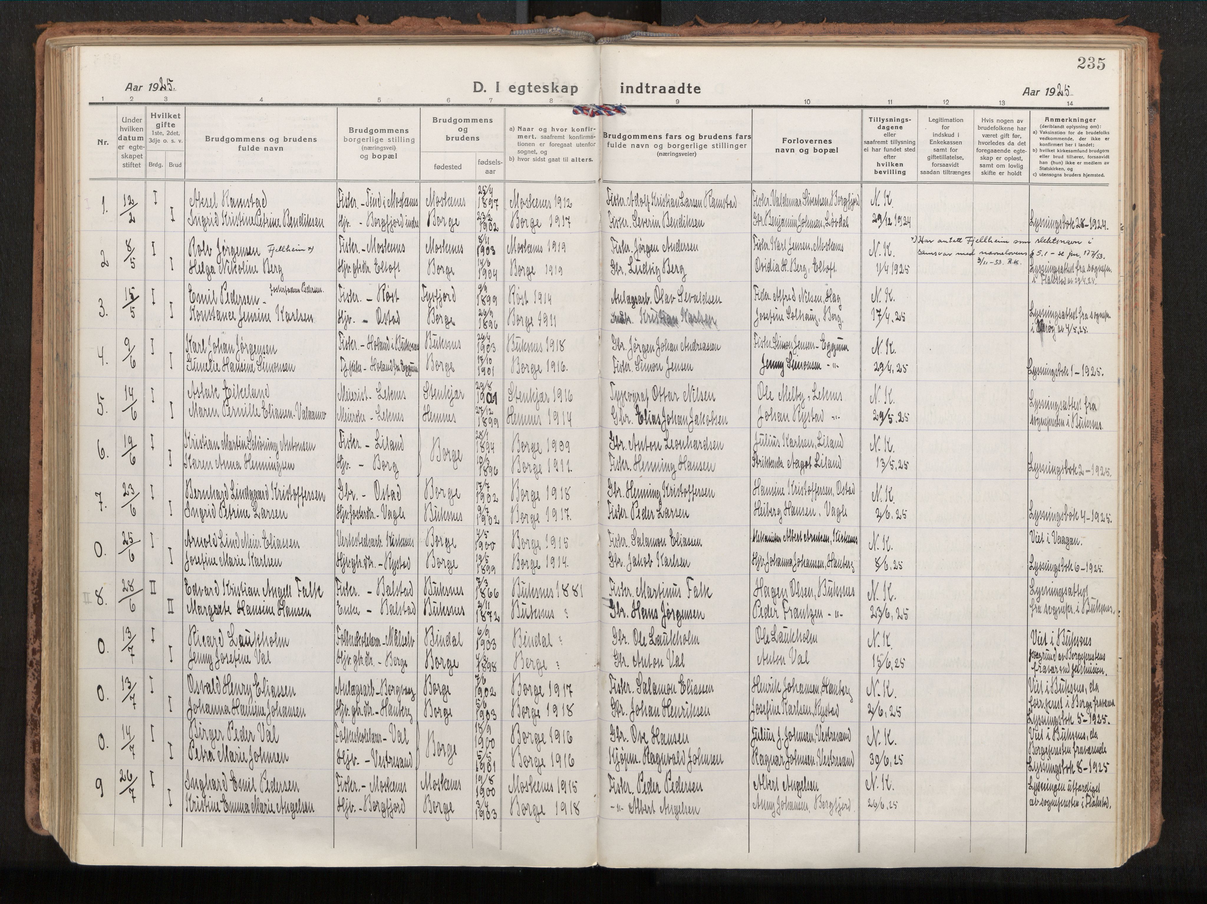 Ministerialprotokoller, klokkerbøker og fødselsregistre - Nordland, SAT/A-1459/880/L1136: Parish register (official) no. 880A10, 1919-1927, p. 235