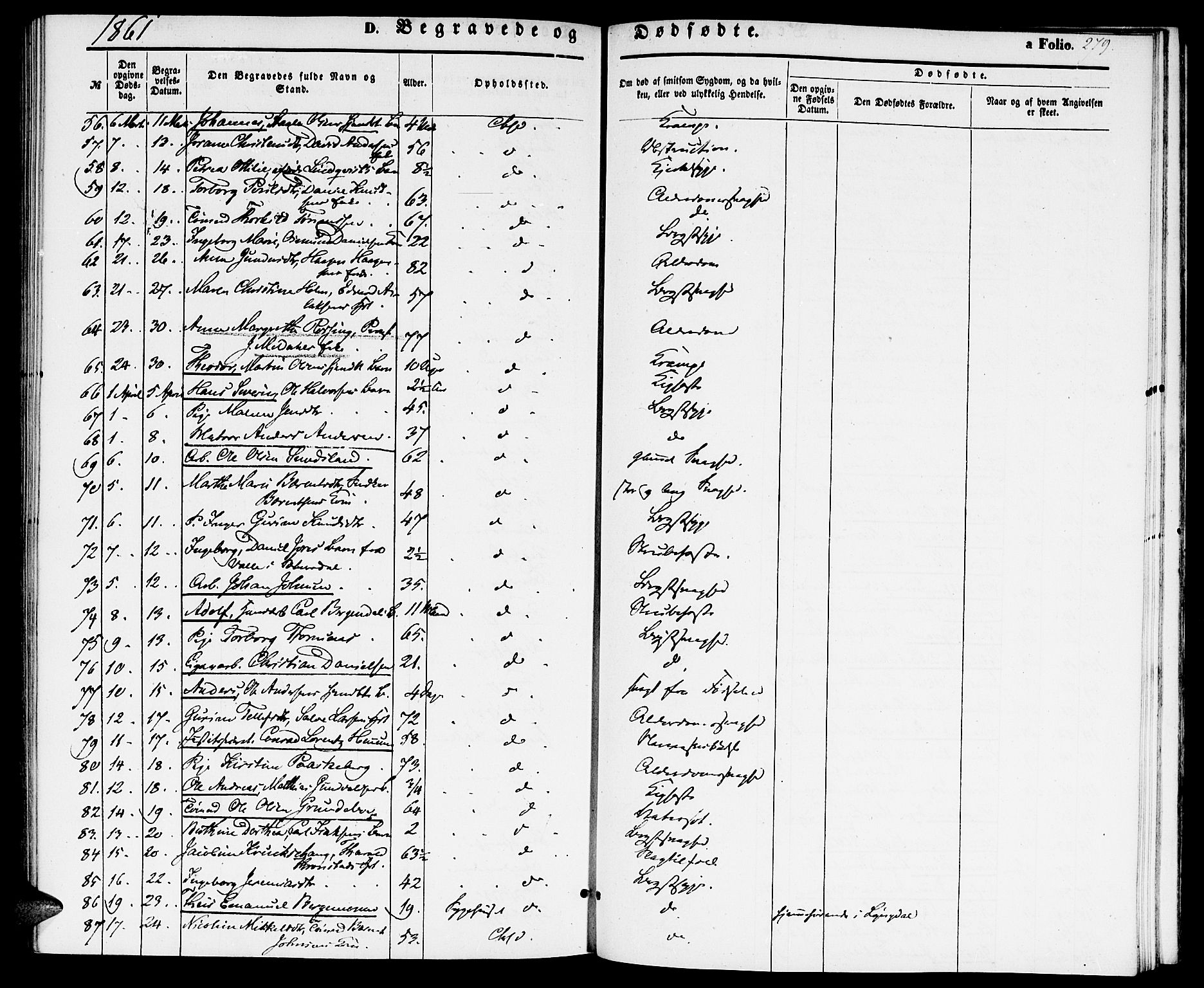 Kristiansand domprosti, SAK/1112-0006/F/Fb/L0011: Parish register (copy) no. B 11, 1851-1861, p. 279