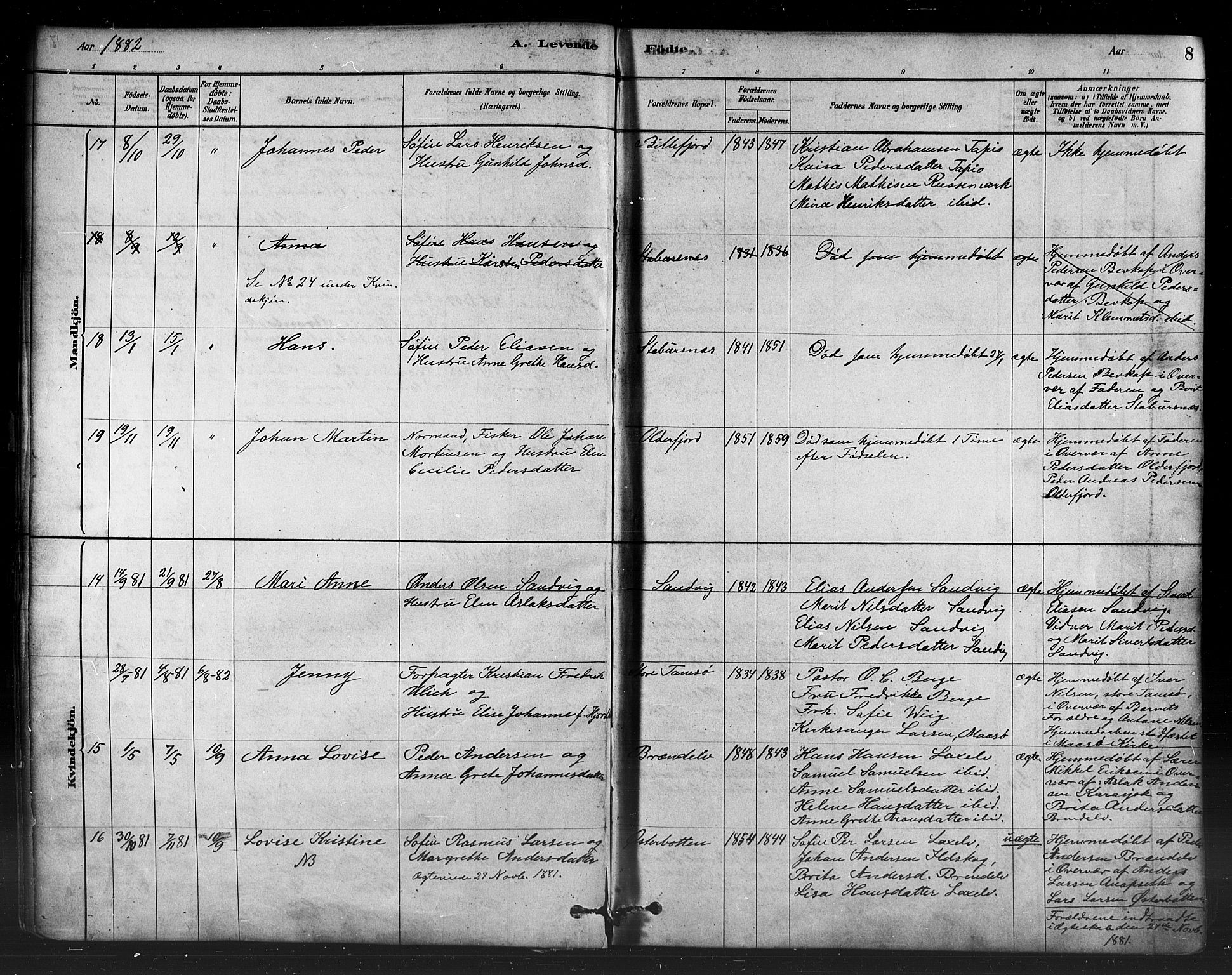 Kistrand/Porsanger sokneprestembete, AV/SATØ-S-1351/H/Ha/L0007.kirke: Parish register (official) no. 7, 1881-1889, p. 8