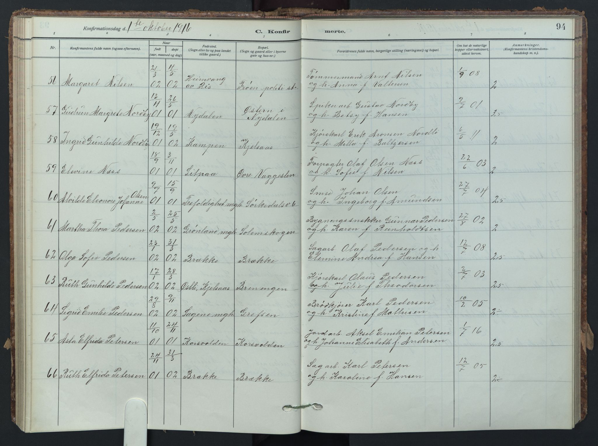 Vestre Aker prestekontor Kirkebøker, AV/SAO-A-10025/F/Fa/L0017: Parish register (official) no. 17, 1910-1926, p. 94