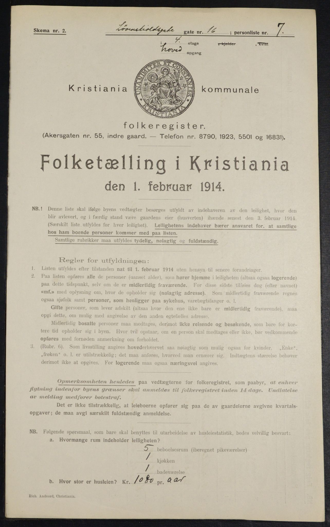 OBA, Municipal Census 1914 for Kristiania, 1914, p. 58982