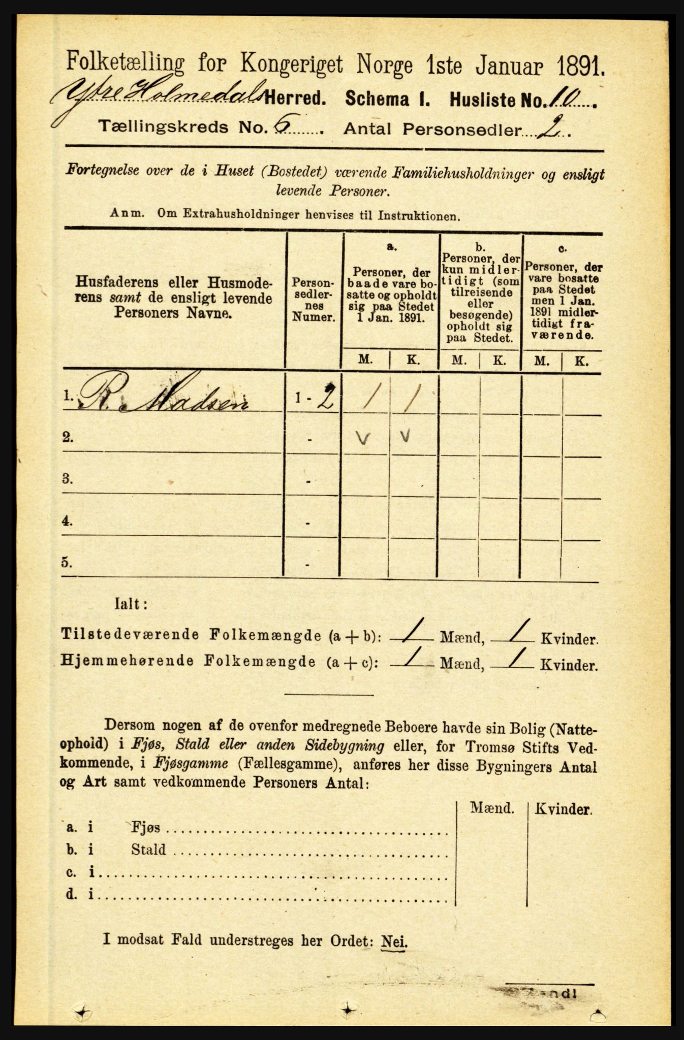 RA, 1891 census for 1429 Ytre Holmedal, 1891, p. 1297