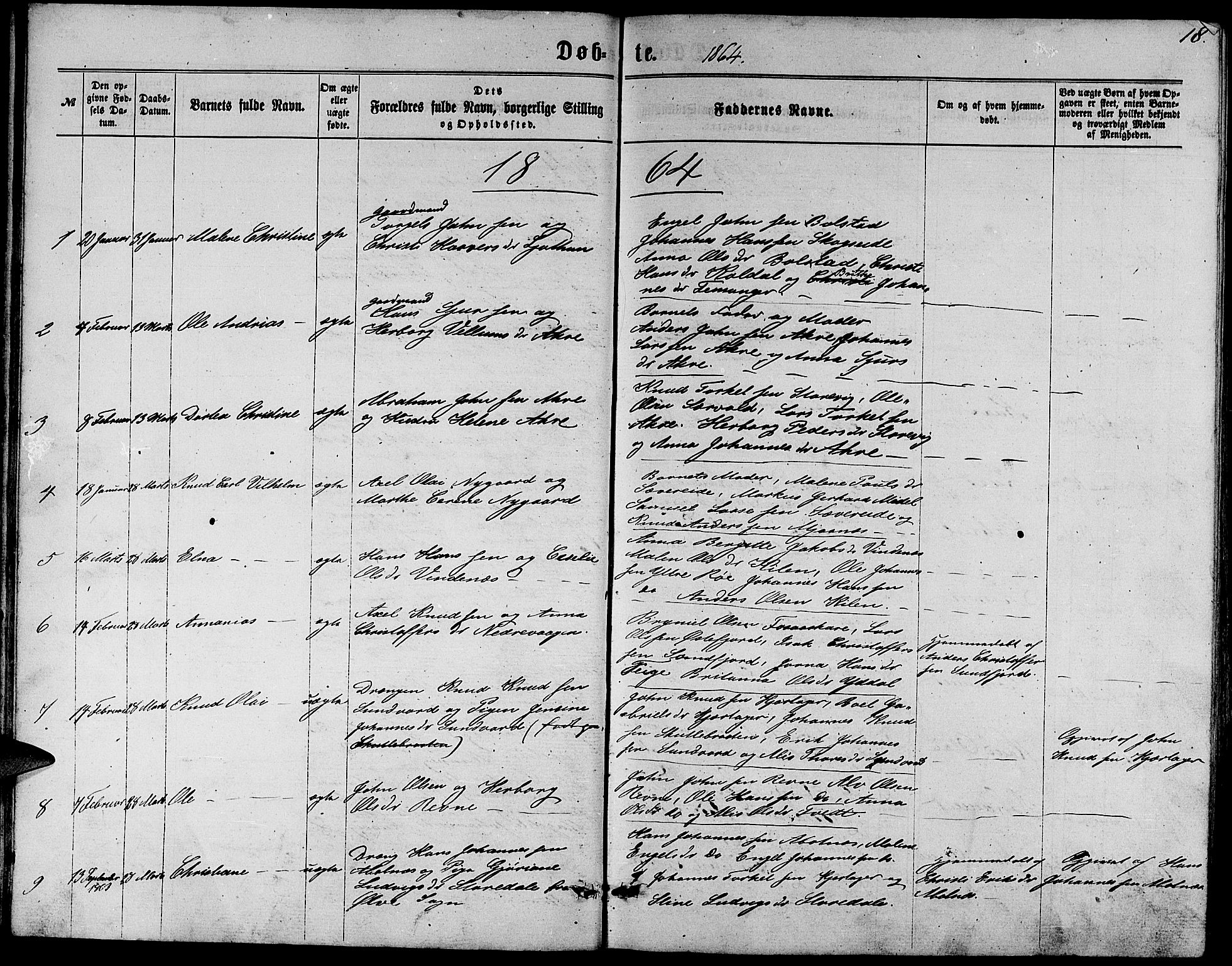 Fusa sokneprestembete, SAB/A-75401/H/Hab: Parish register (copy) no. C 1, 1861-1885, p. 18