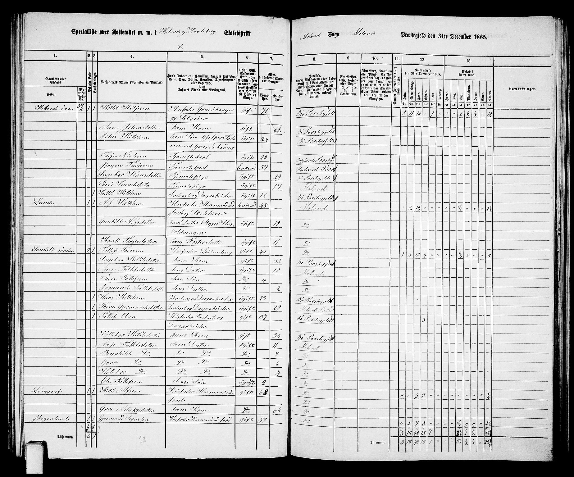 RA, 1865 census for Moland, 1865, p. 27