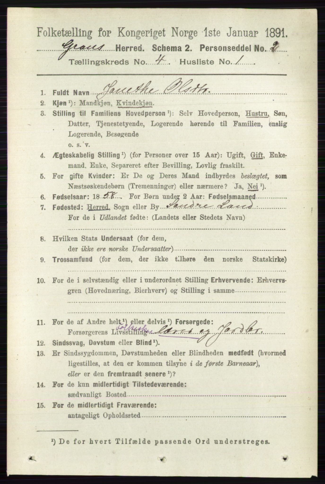 RA, 1891 census for 0534 Gran, 1891, p. 1152