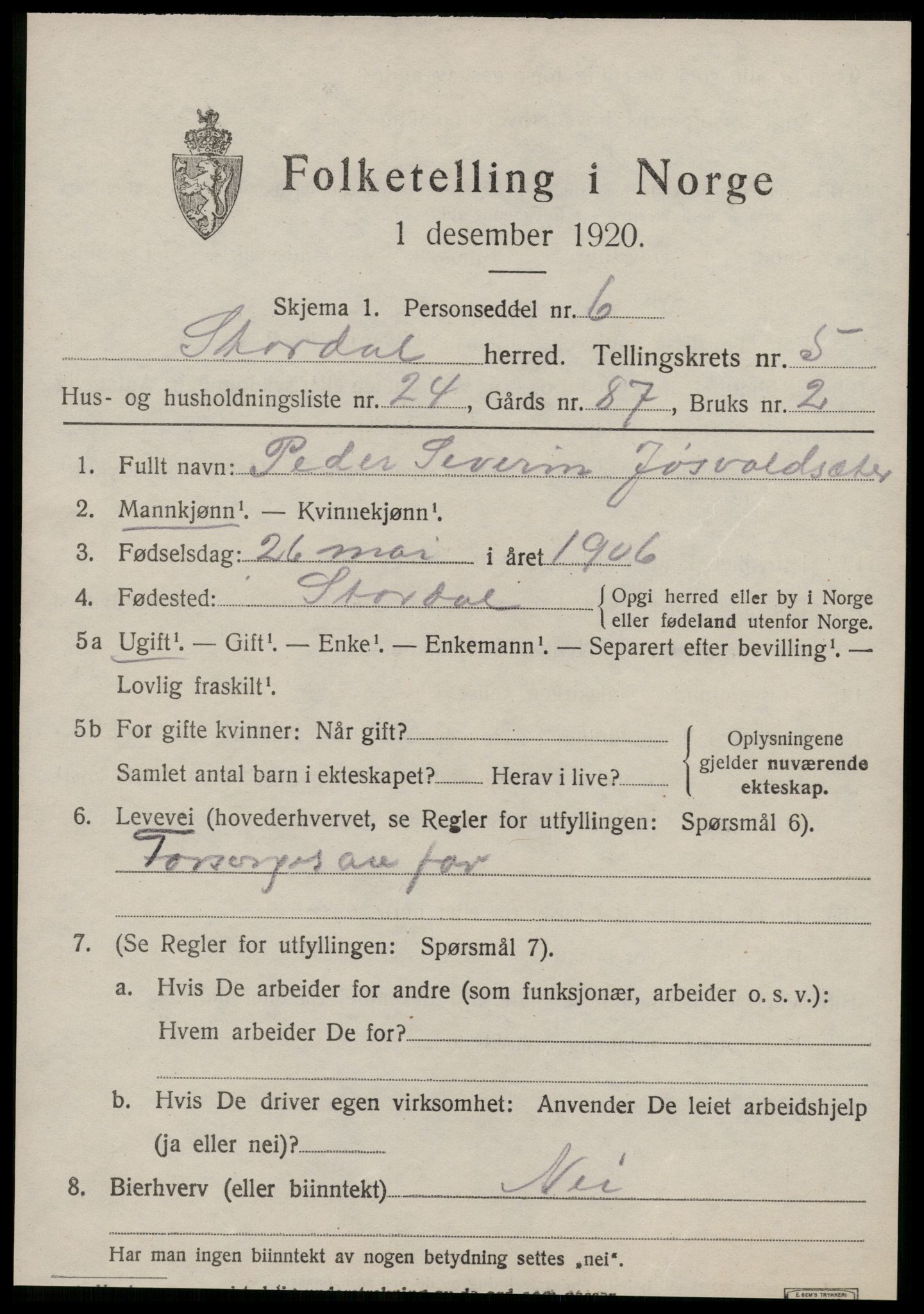 SAT, 1920 census for Stordal, 1920, p. 1788