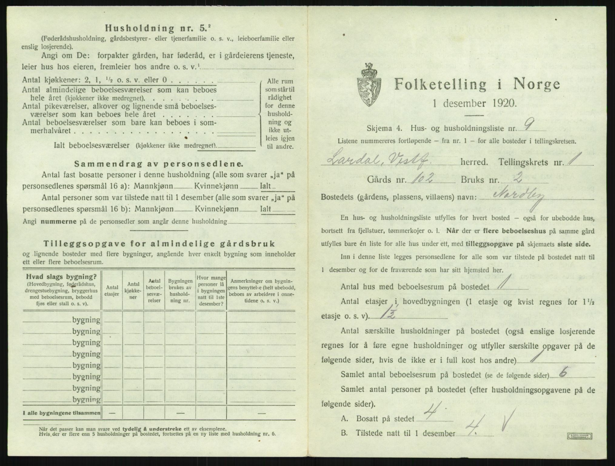 SAKO, 1920 census for Lardal, 1920, p. 55