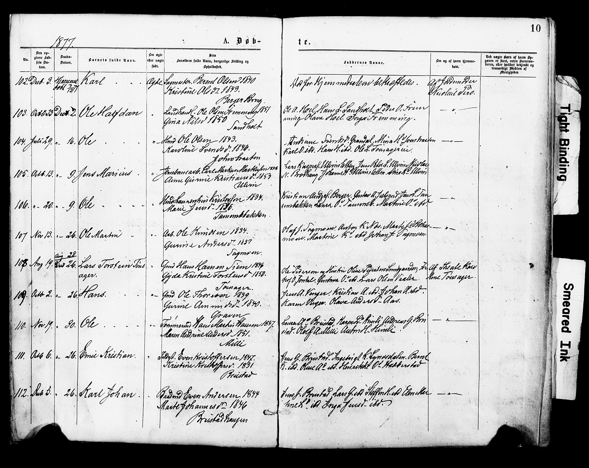 Eidsvoll prestekontor Kirkebøker, AV/SAO-A-10888/F/Fa/L0001: Parish register (official) no. I 1, 1877-1881, p. 10