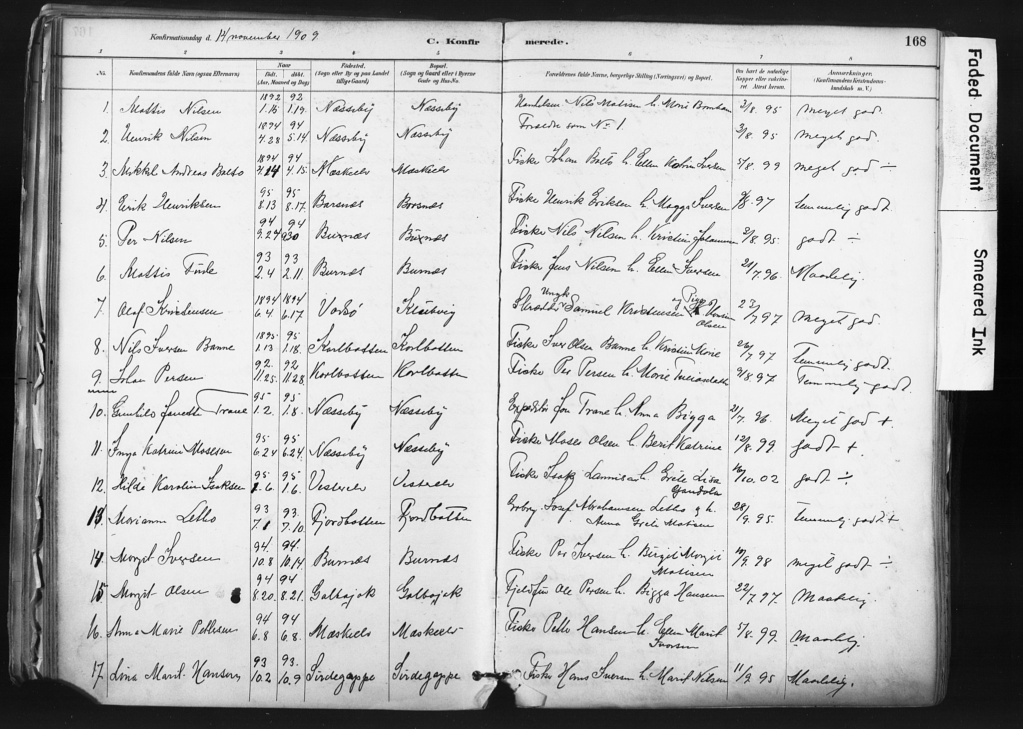 Nesseby sokneprestkontor, SATØ/S-1330/H/Ha/L0006kirke: Parish register (official) no. 6, 1885-1985, p. 168