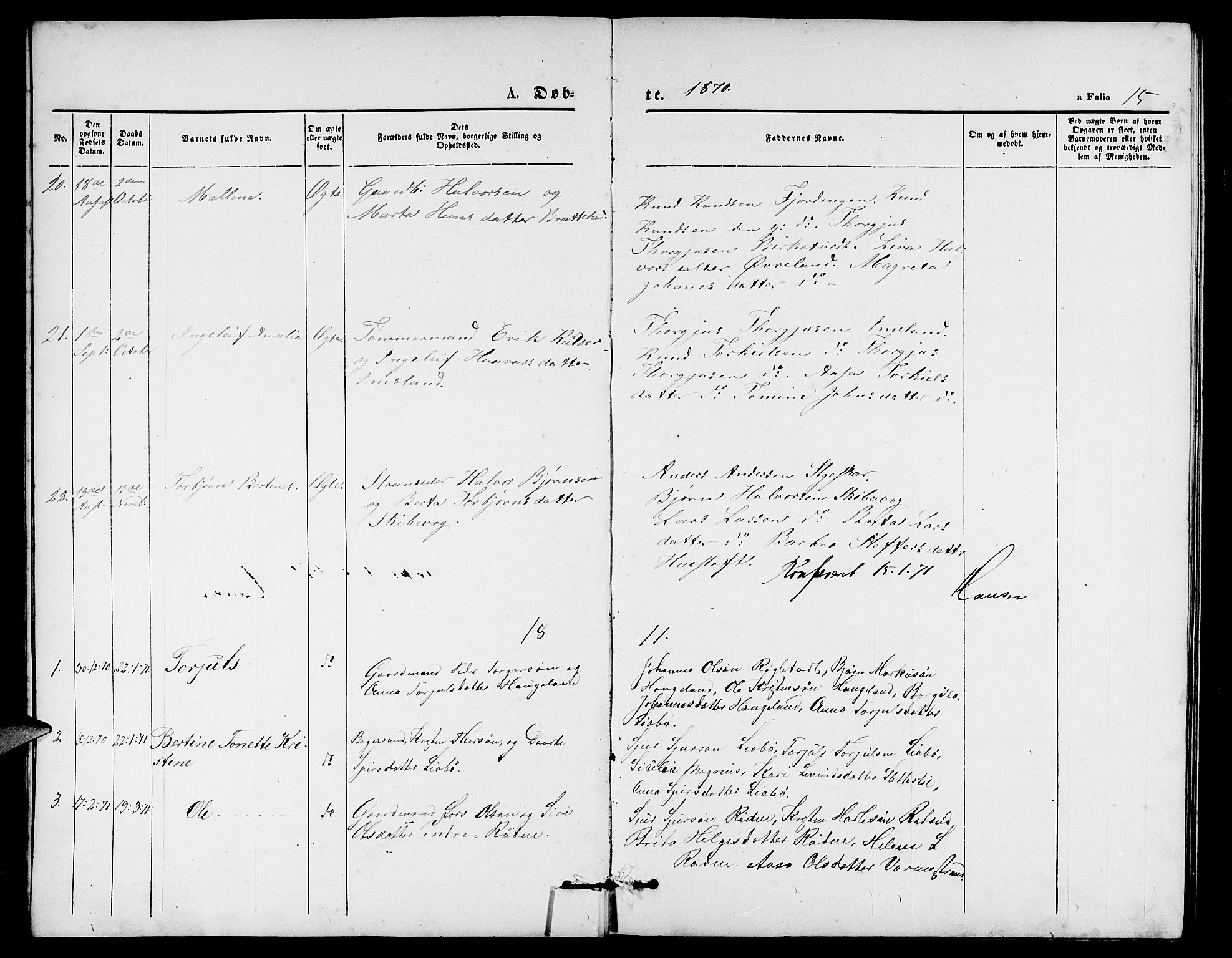 Vikedal sokneprestkontor, SAST/A-101840/01/V: Parish register (copy) no. B 4, 1868-1890, p. 15