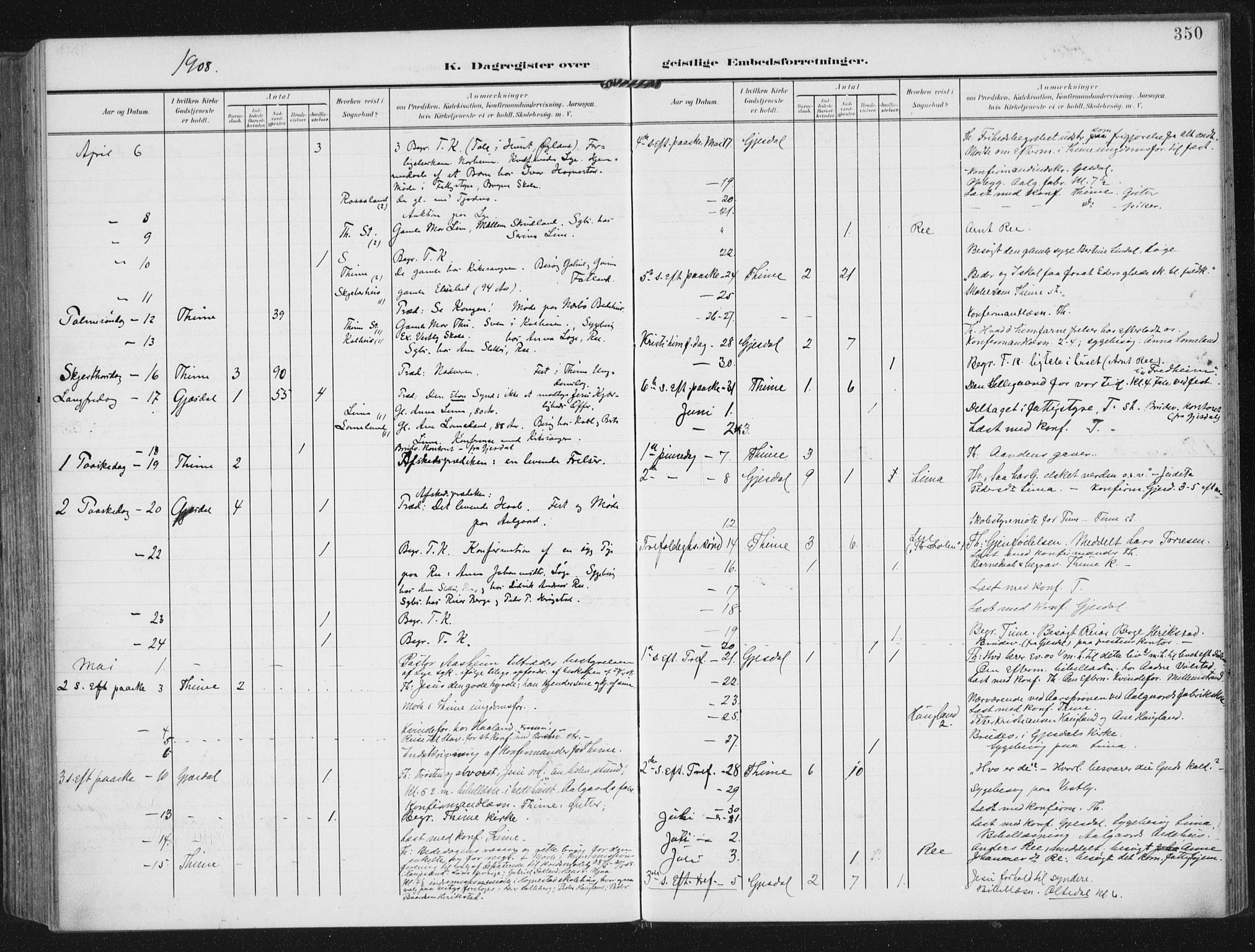 Lye sokneprestkontor, AV/SAST-A-101794/002/A/L0001: Parish register (official) no. A 12, 1904-1920, p. 350