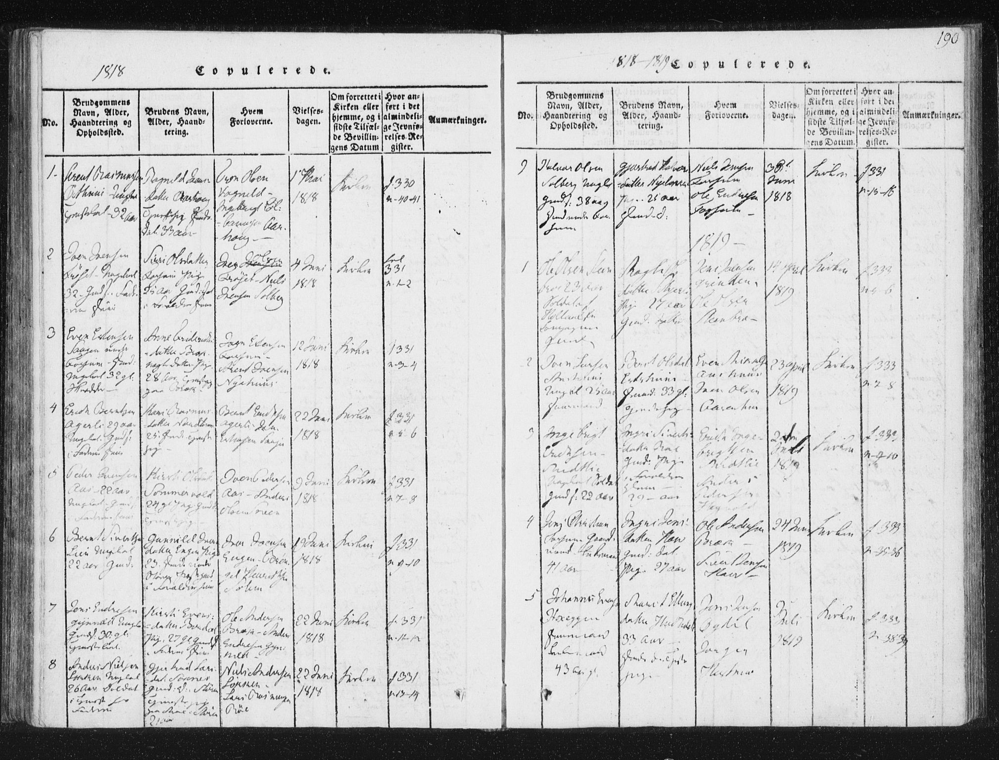 Ministerialprotokoller, klokkerbøker og fødselsregistre - Sør-Trøndelag, SAT/A-1456/689/L1037: Parish register (official) no. 689A02, 1816-1842, p. 190