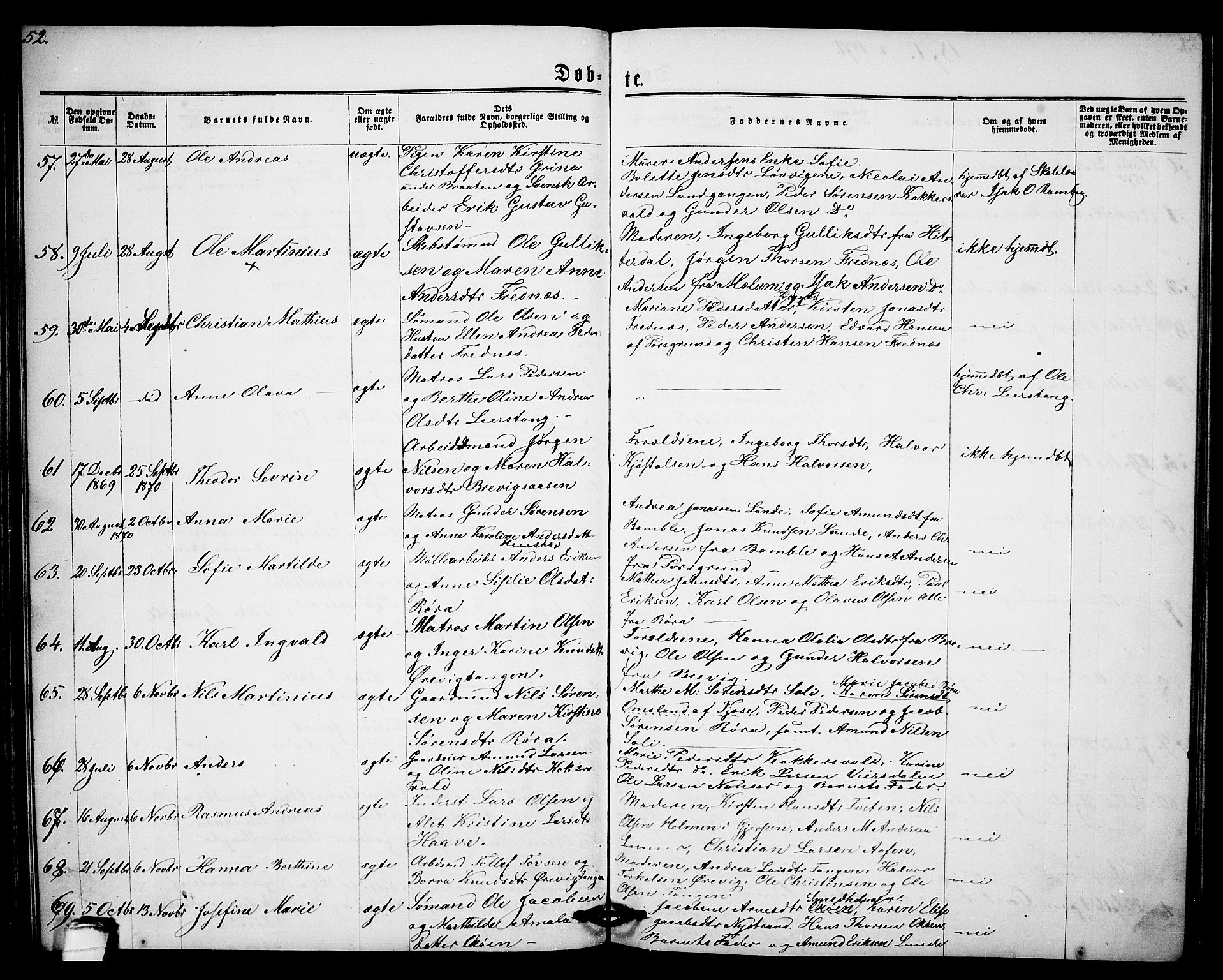 Eidanger kirkebøker, AV/SAKO-A-261/G/Ga/L0001: Parish register (copy) no. 1, 1863-1878, p. 52